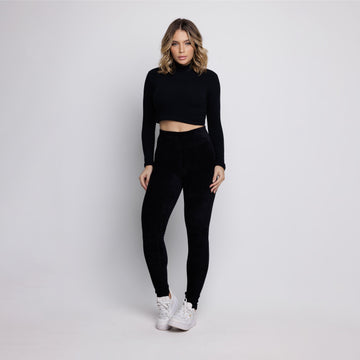 Calça Legging Veludo Cotelê Cós Alto Preto