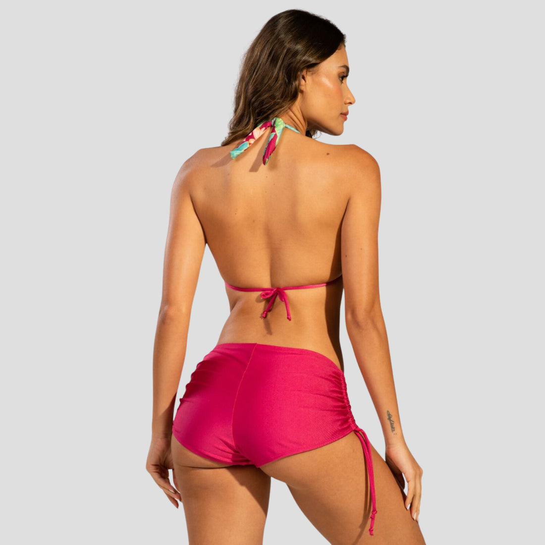 Biquíni Cortinão Shortinho Liso Rosa - VEKYO