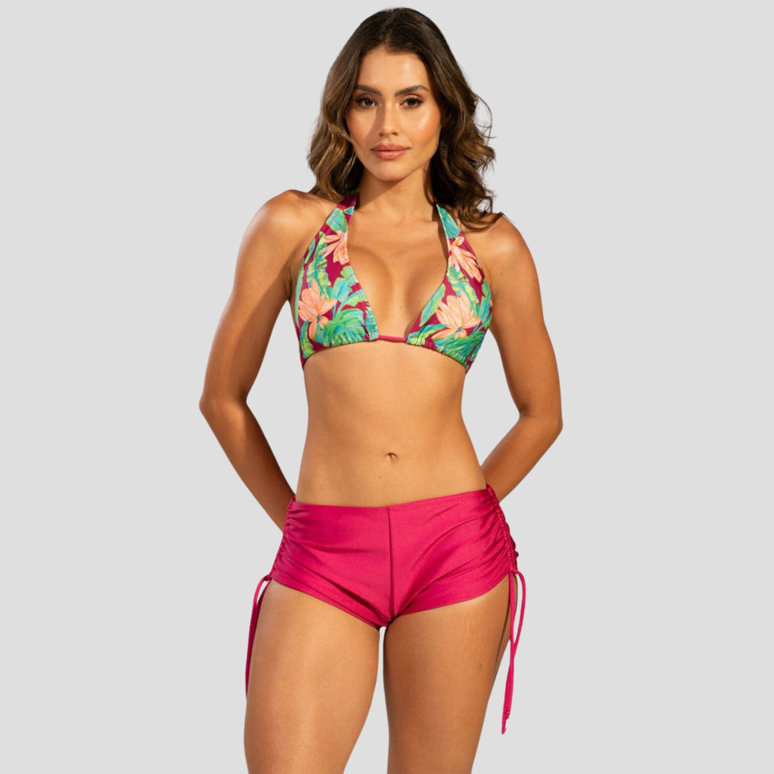 Biquíni Cortinão Shortinho Liso Rosa - VEKYO