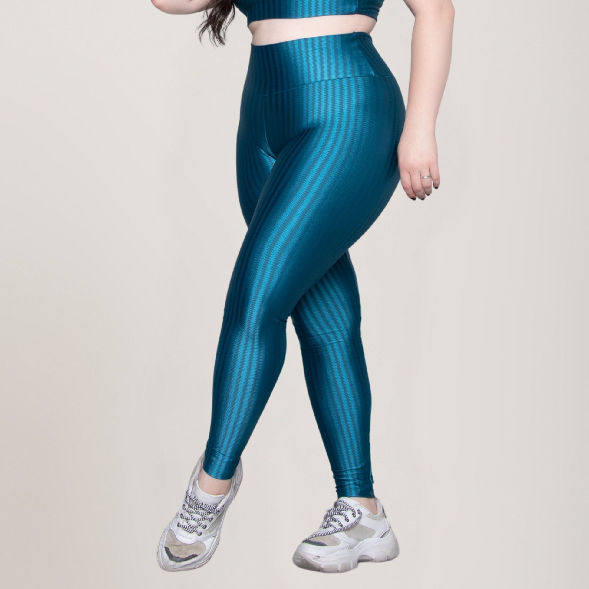 Calça Legging Plus Size Fitness New Zig Poliamida Azul - VEKYO