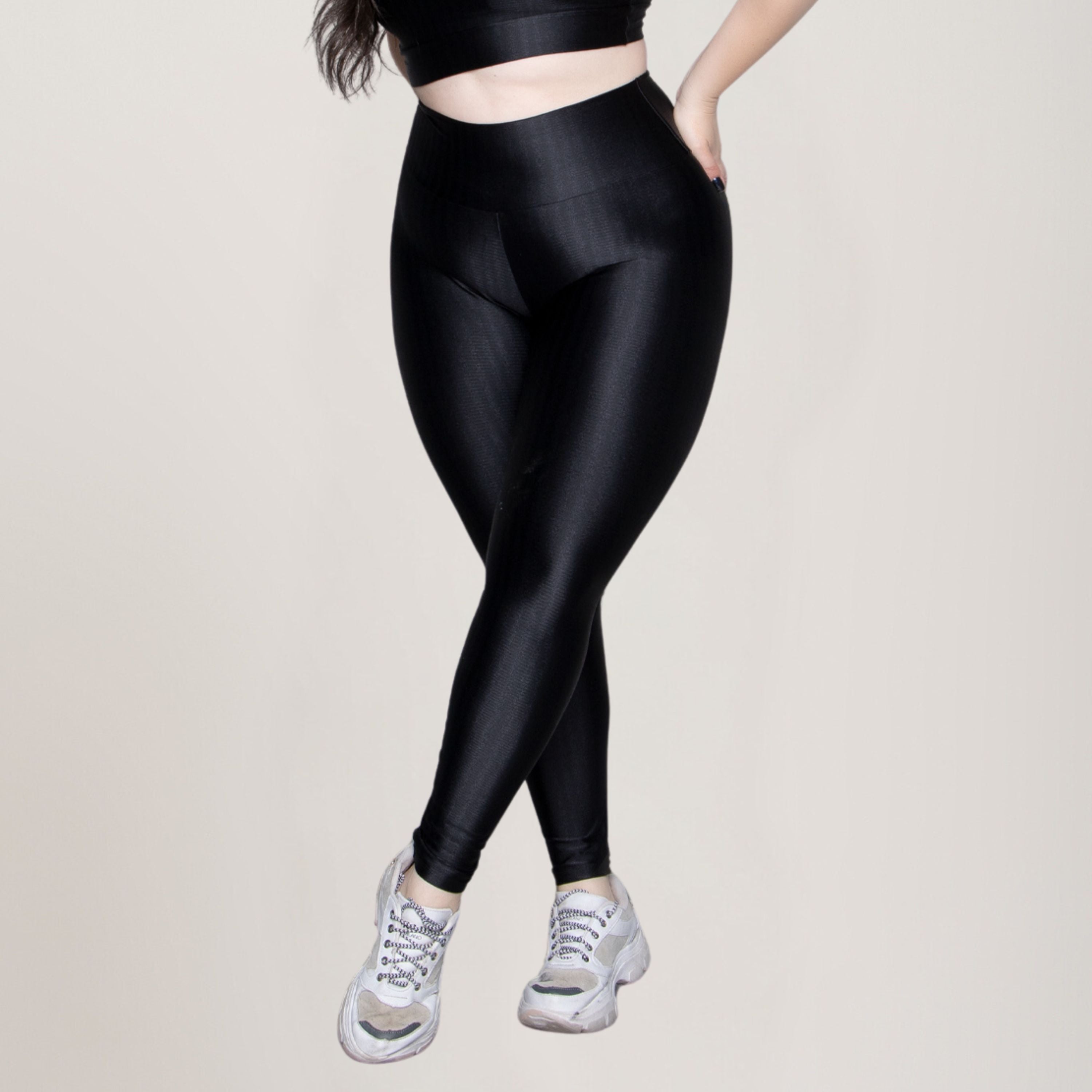 Calça Legging Plus Size Fitness New Zig Poliamida Preto - VEKYO