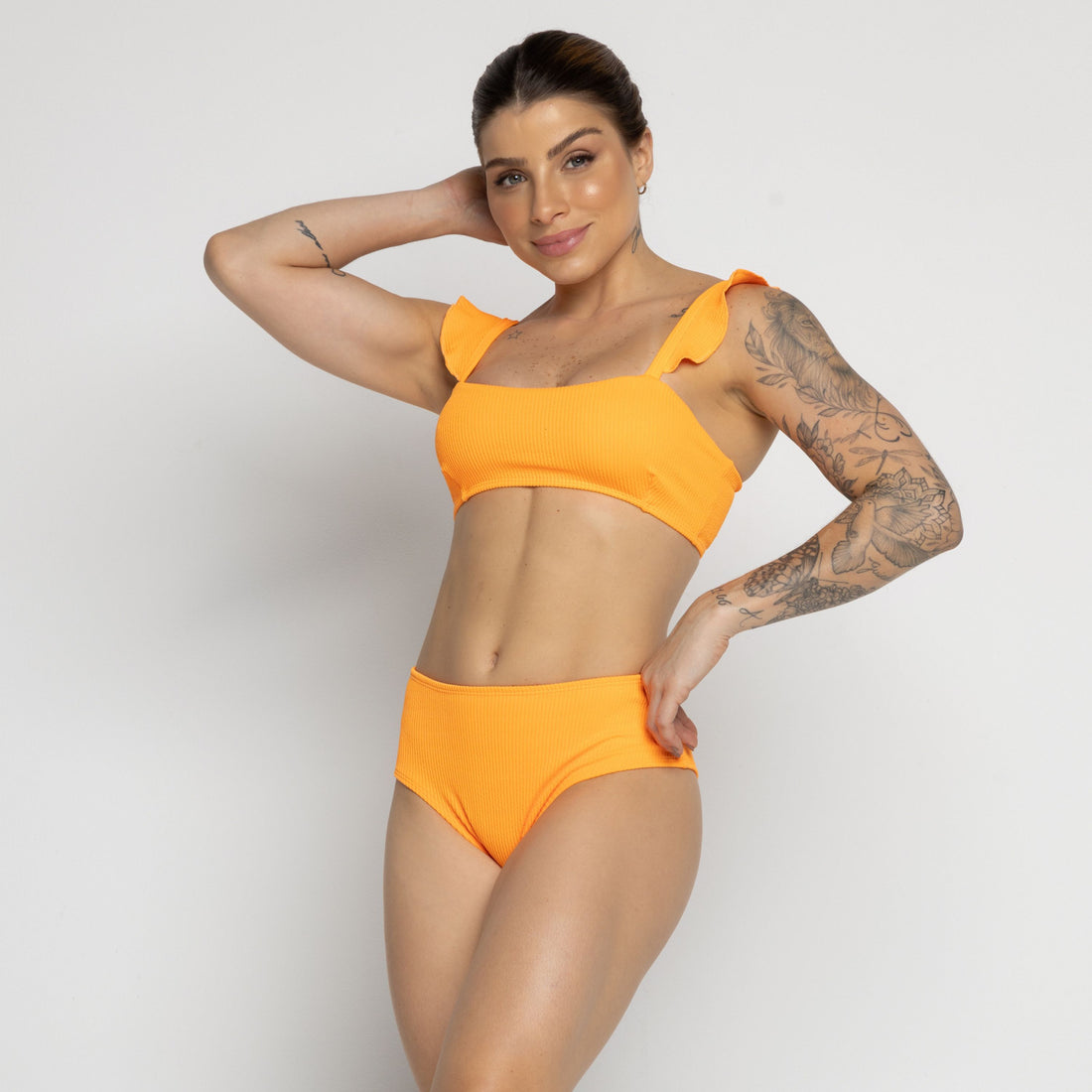 Biquíni Hot Pants Texturizado Com Babado Laranja - VEKYO