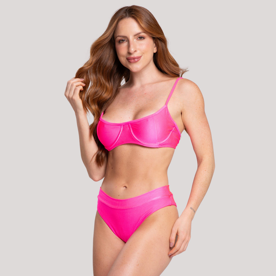 Biquíni Meia Taça Canelado Rosa - VEKYO