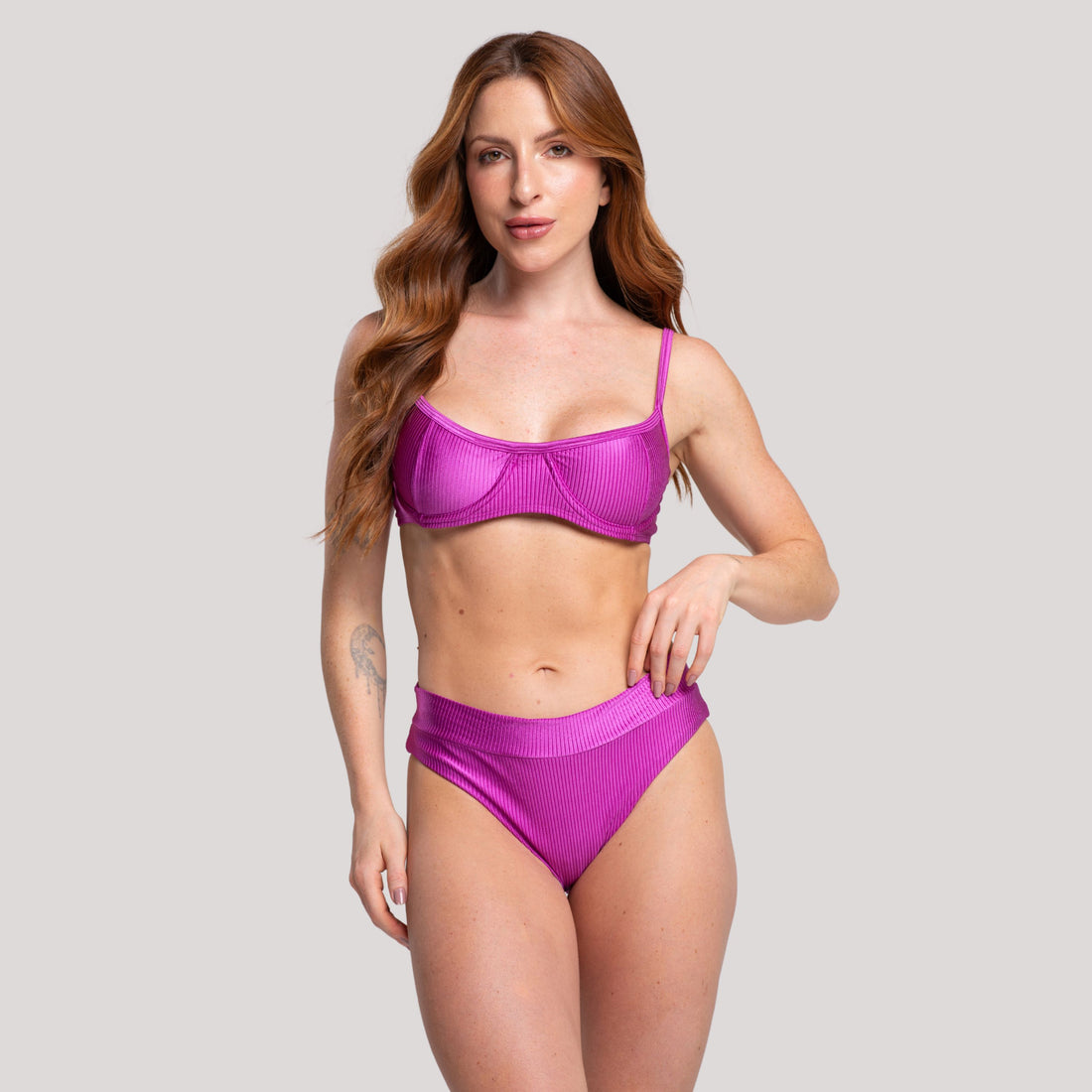 Biquíni Meia Taça Canelado Roxo - VEKYO