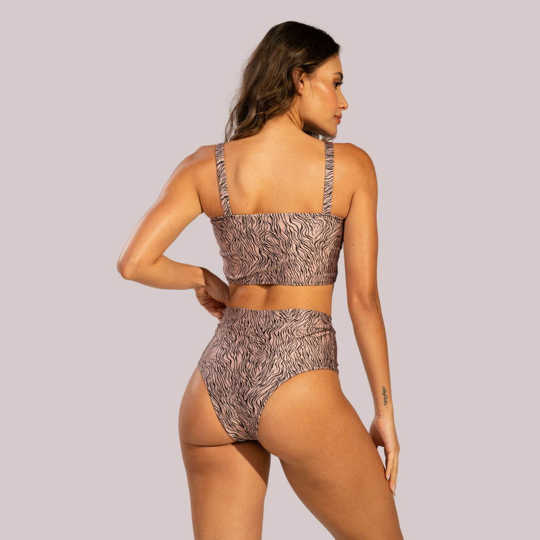 Biquíni Top Faixa Estampado Cintura Alta Bege - VEKYO