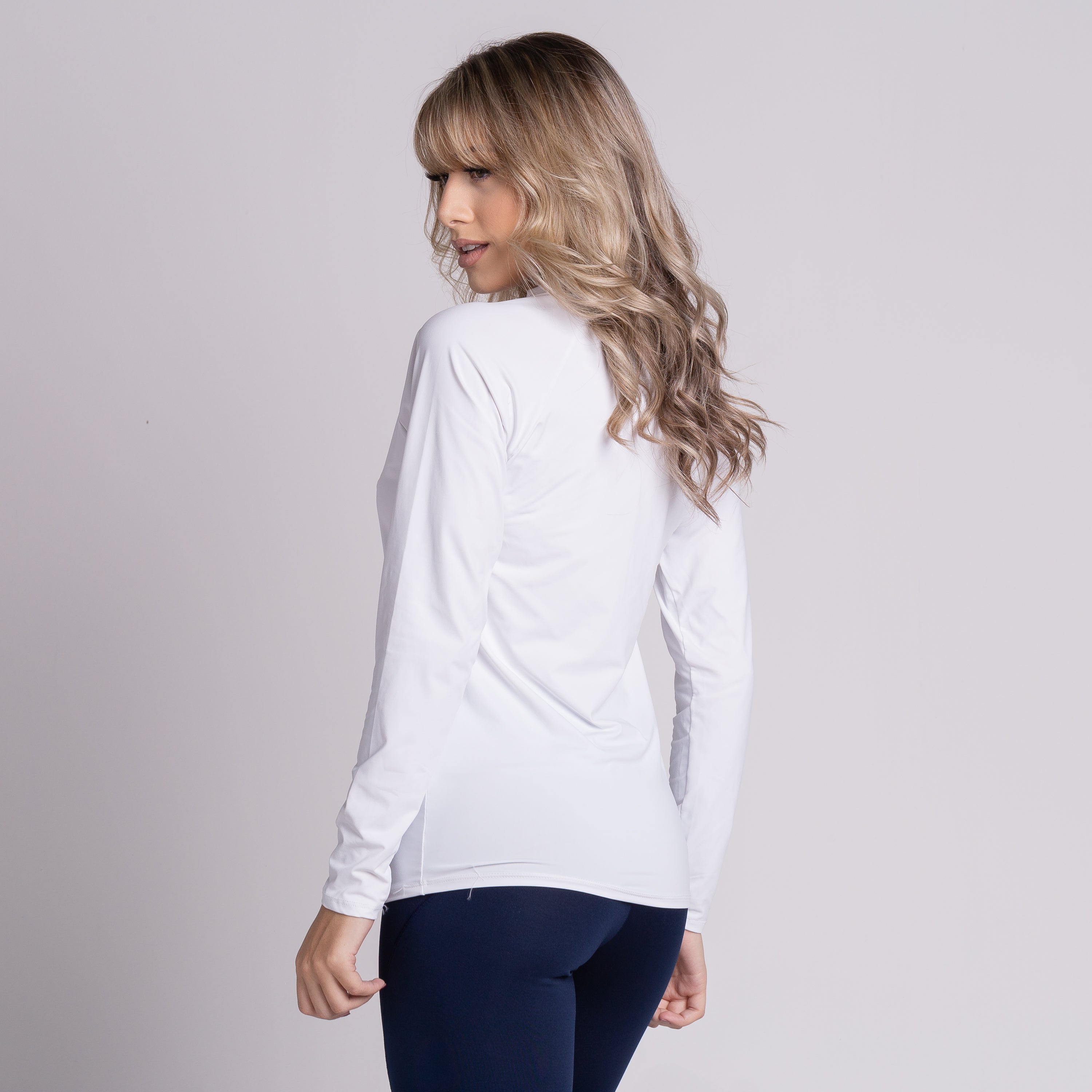 Blusa Térmica Segunda Pele Compressão Proteção Uv Feminina Branco - VEKYO