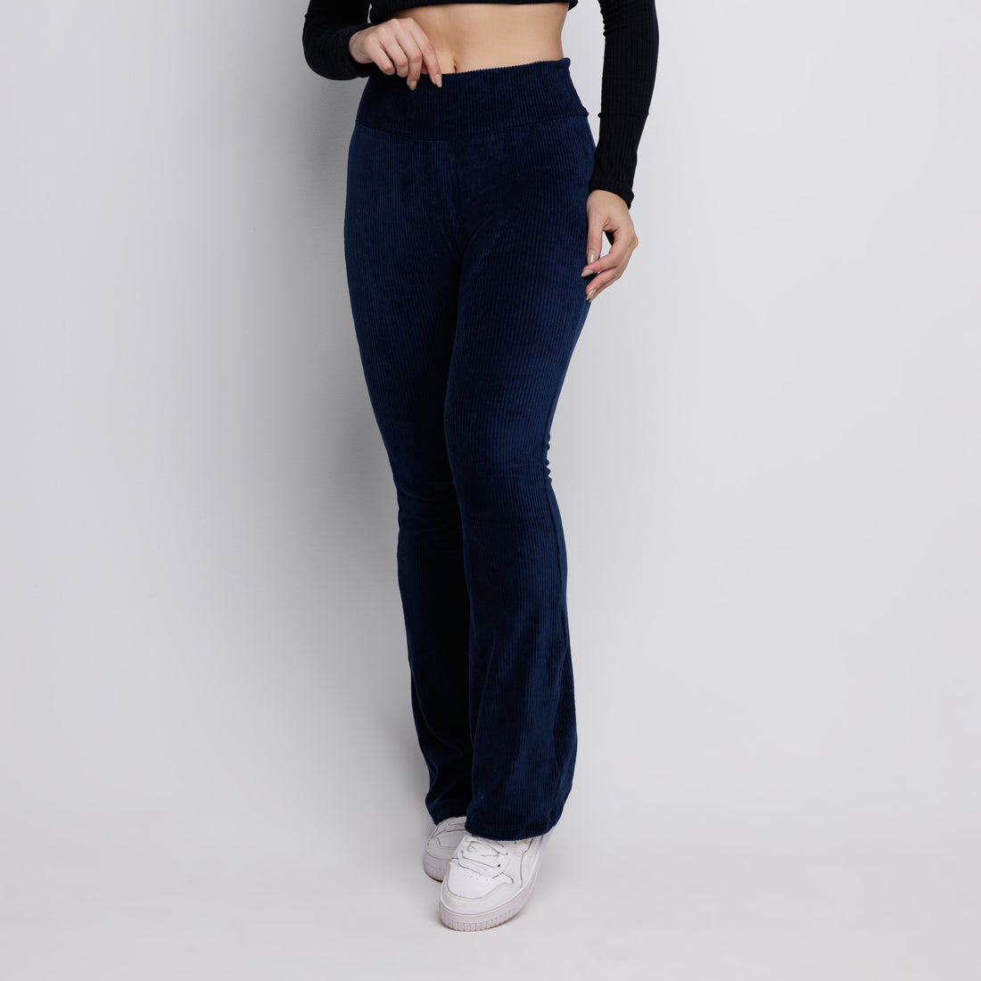 Calça Flare Veludo Cotelê Cintura Alta Marinho - VEKYO