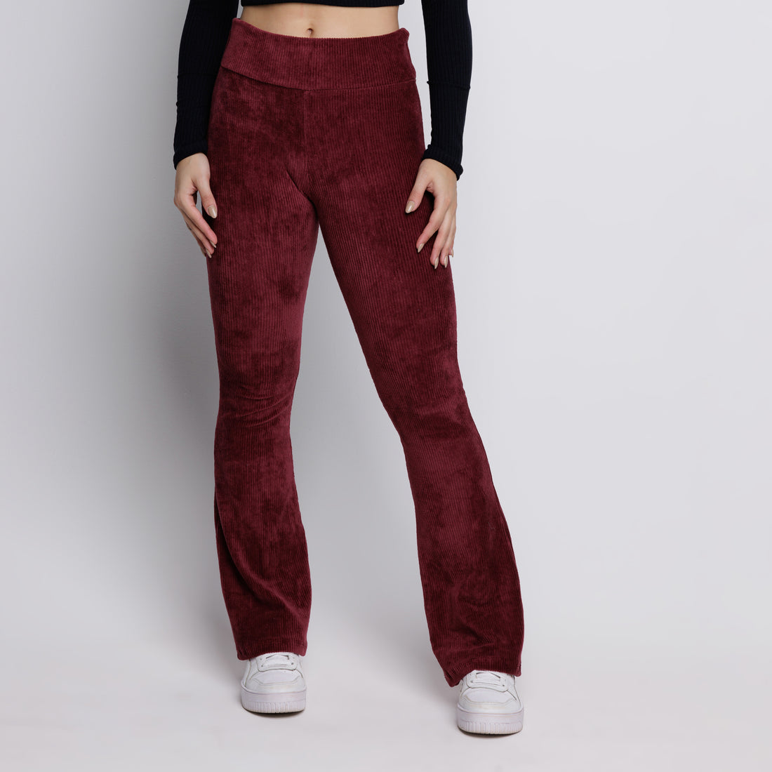 Calça Flare Veludo Cotelê Cintura Alta Vinho - VEKYO