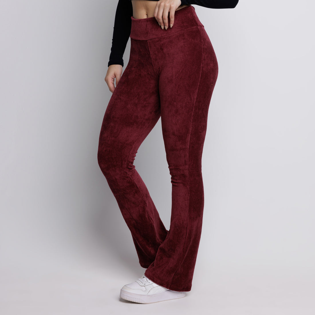 Calça Flare Veludo Cotelê Cintura Alta Vinho - VEKYO
