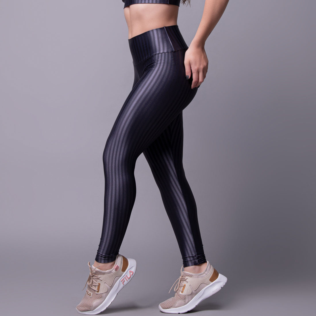 Calça Legging Fitness New Zig Poliamida Cinza - VEKYO