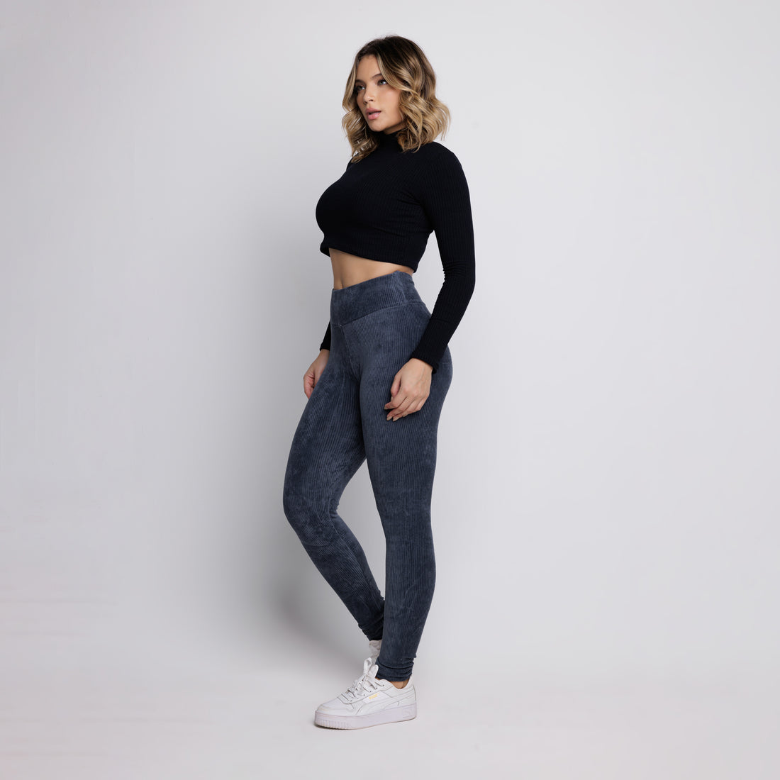 Calça Legging Veludo Cotelê Cós Alto Cinza - VEKYO
