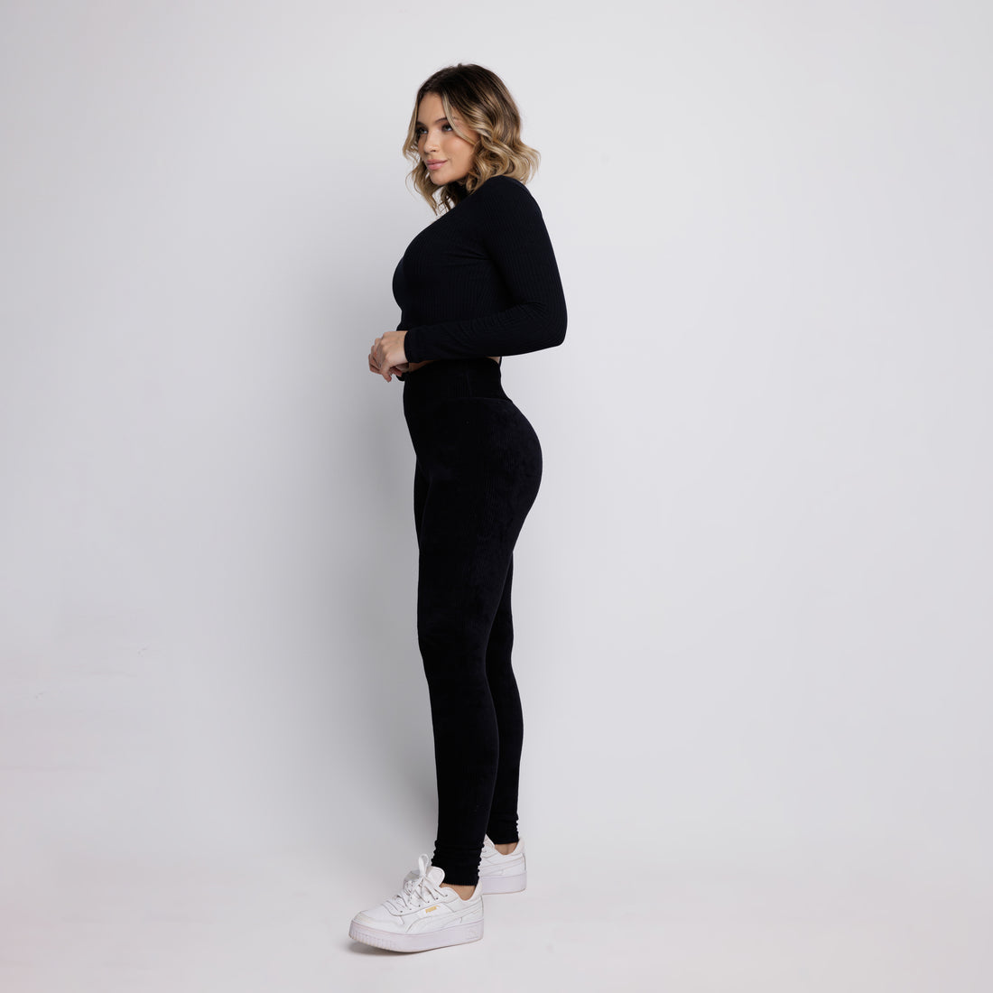 Calça Legging Veludo Cotelê Cós Alto Preto - VEKYO