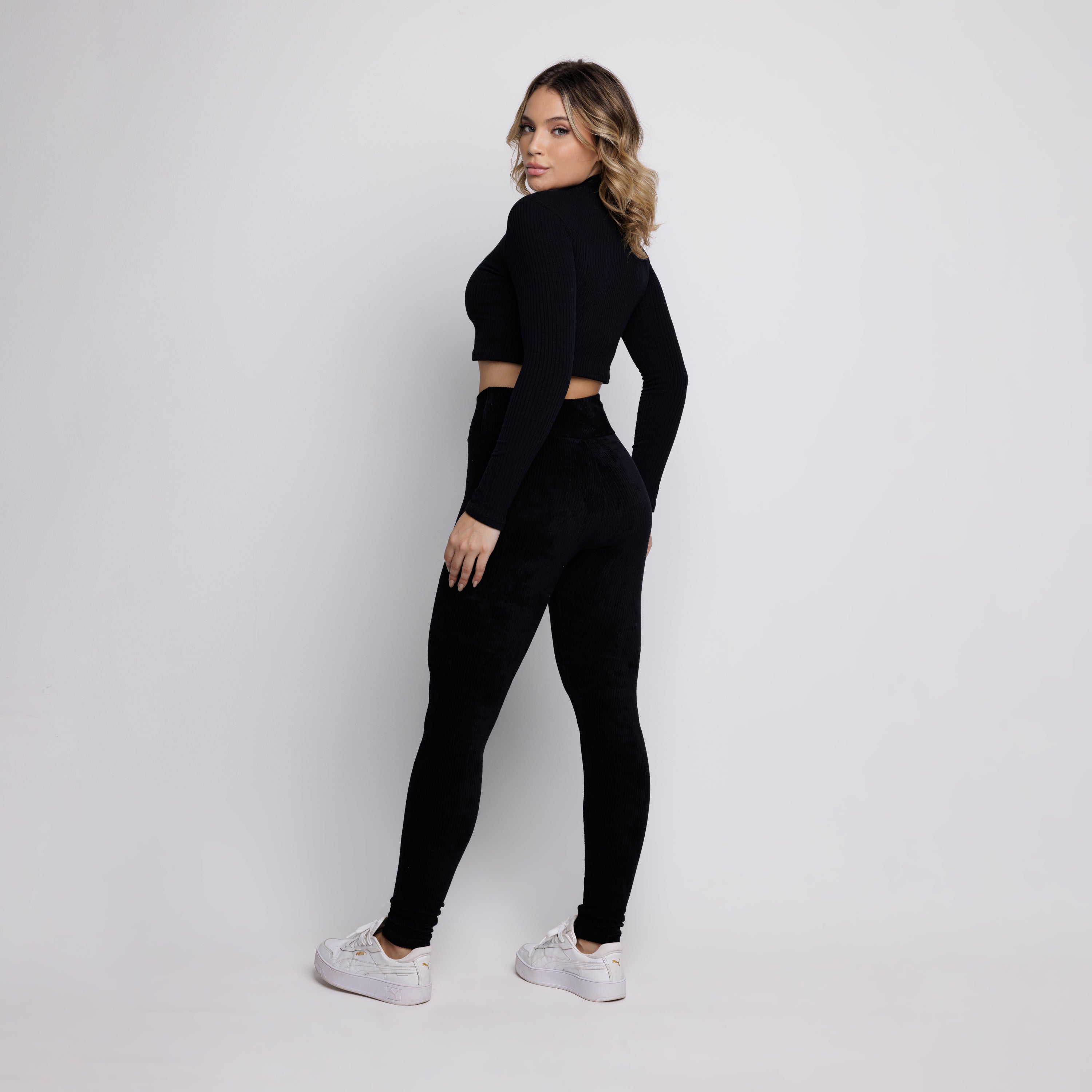 Calça Legging Veludo Cotelê Cós Alto Preto - VEKYO
