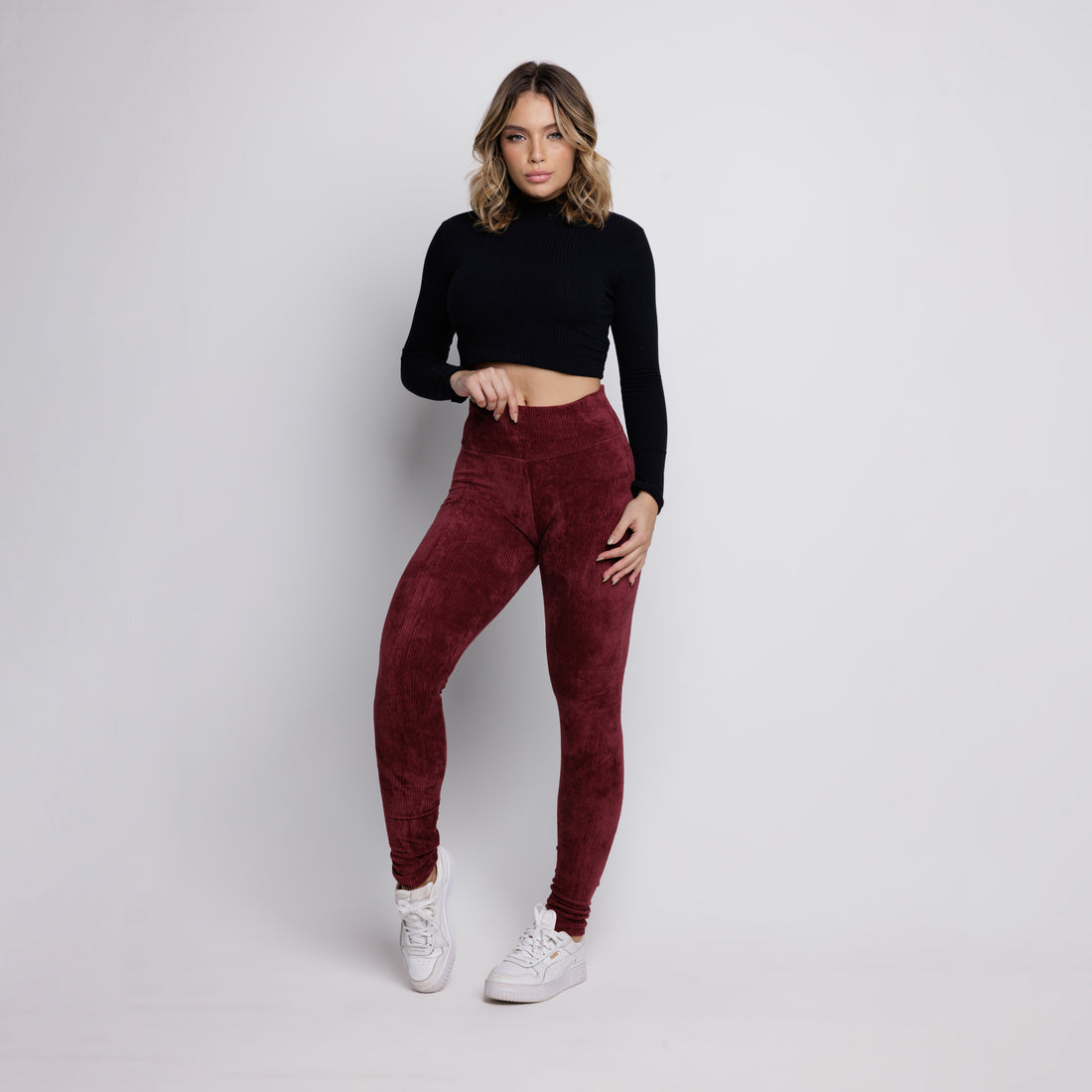 Calça Legging Veludo Cotelê Cós Alto Vinho - VEKYO
