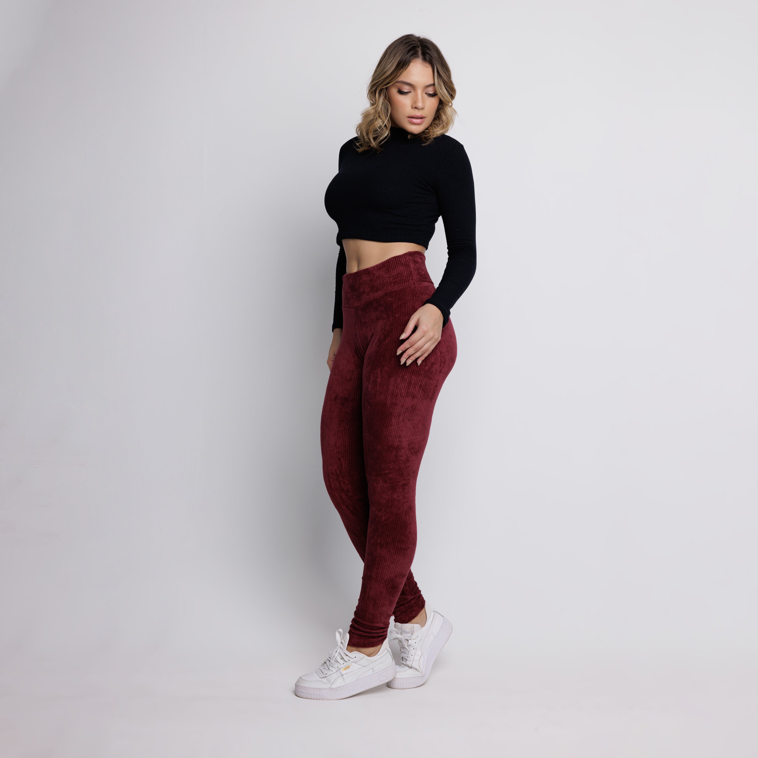 Calça Legging Veludo Cotelê Cós Alto Vinho - VEKYO