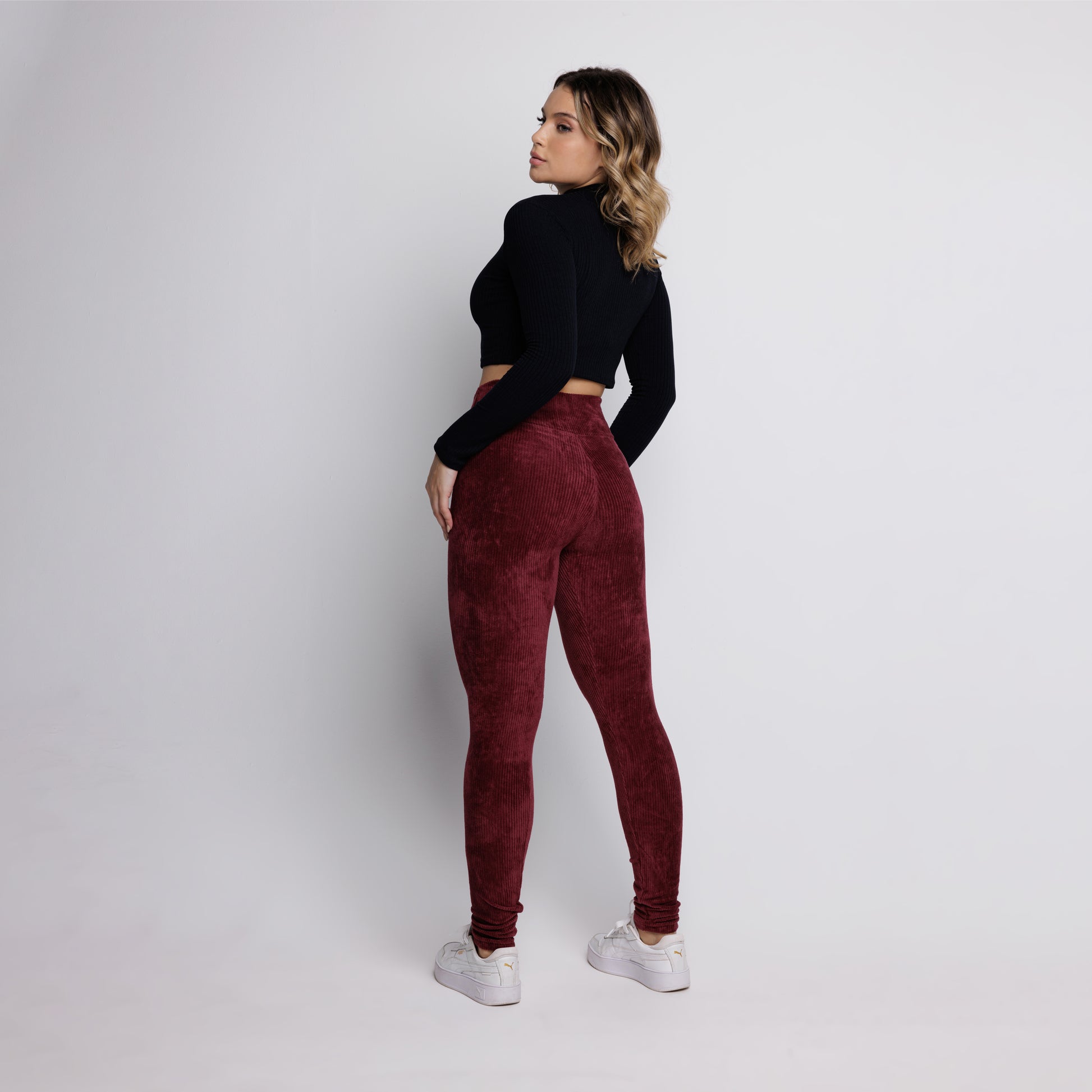 Calça Legging Veludo Cotelê Cós Alto Vinho - VEKYO
