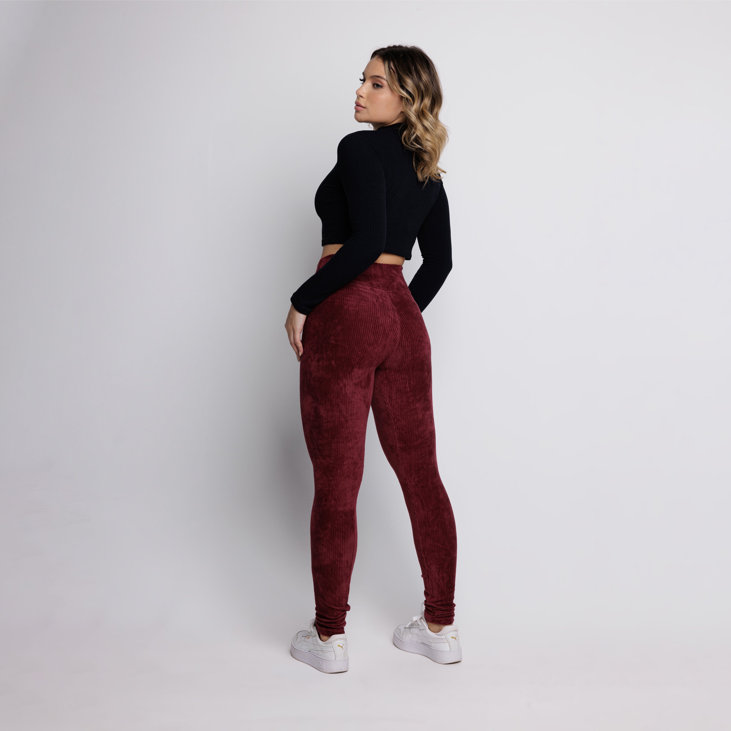 Calça Legging Veludo Cotelê Cós Alto Vinho - VEKYO