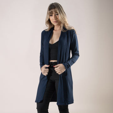 Cardigan Kimono Canelado Manga Longa Marinho - VEKYO