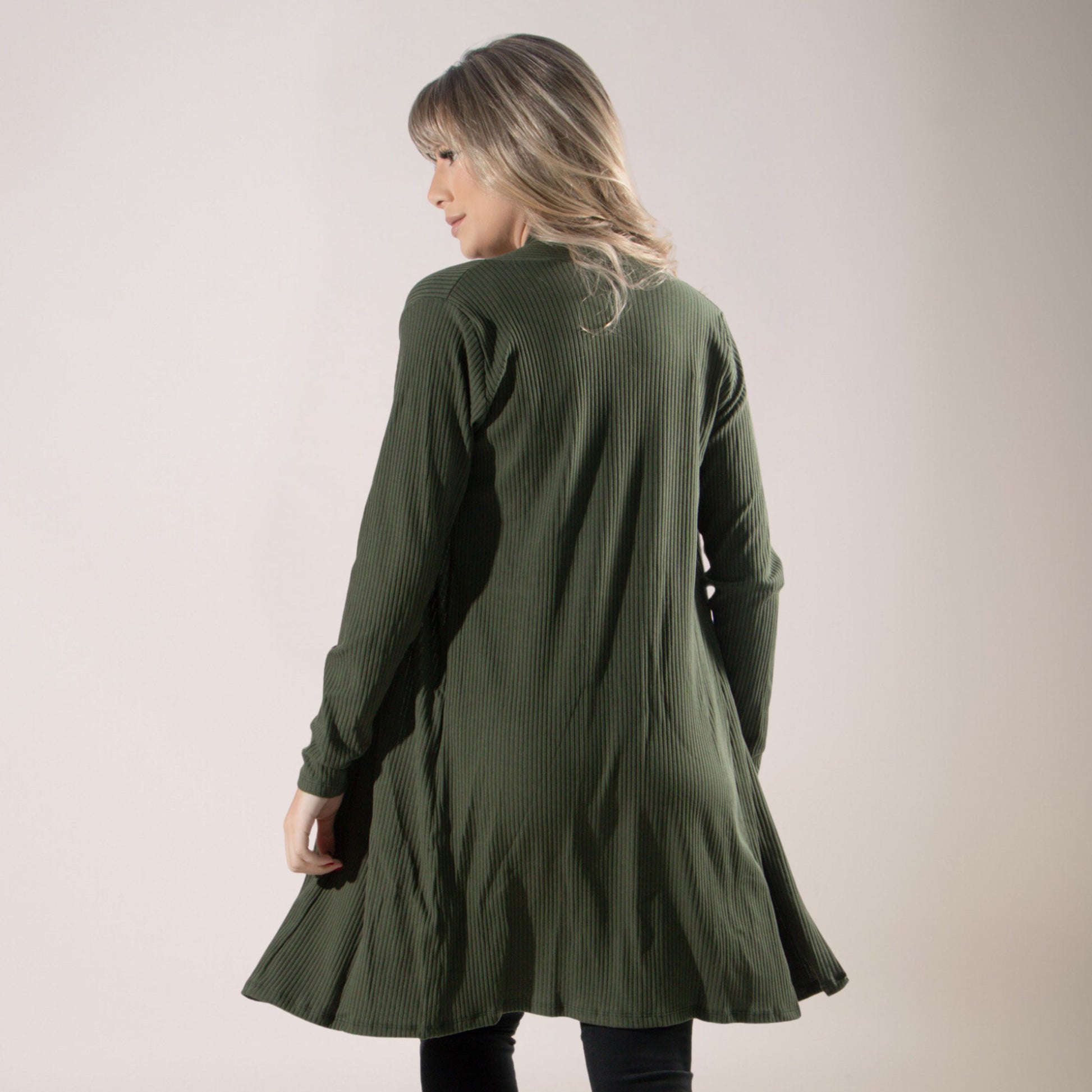 Cardigan Kimono Canelado Manga Longa Verde - VEKYO