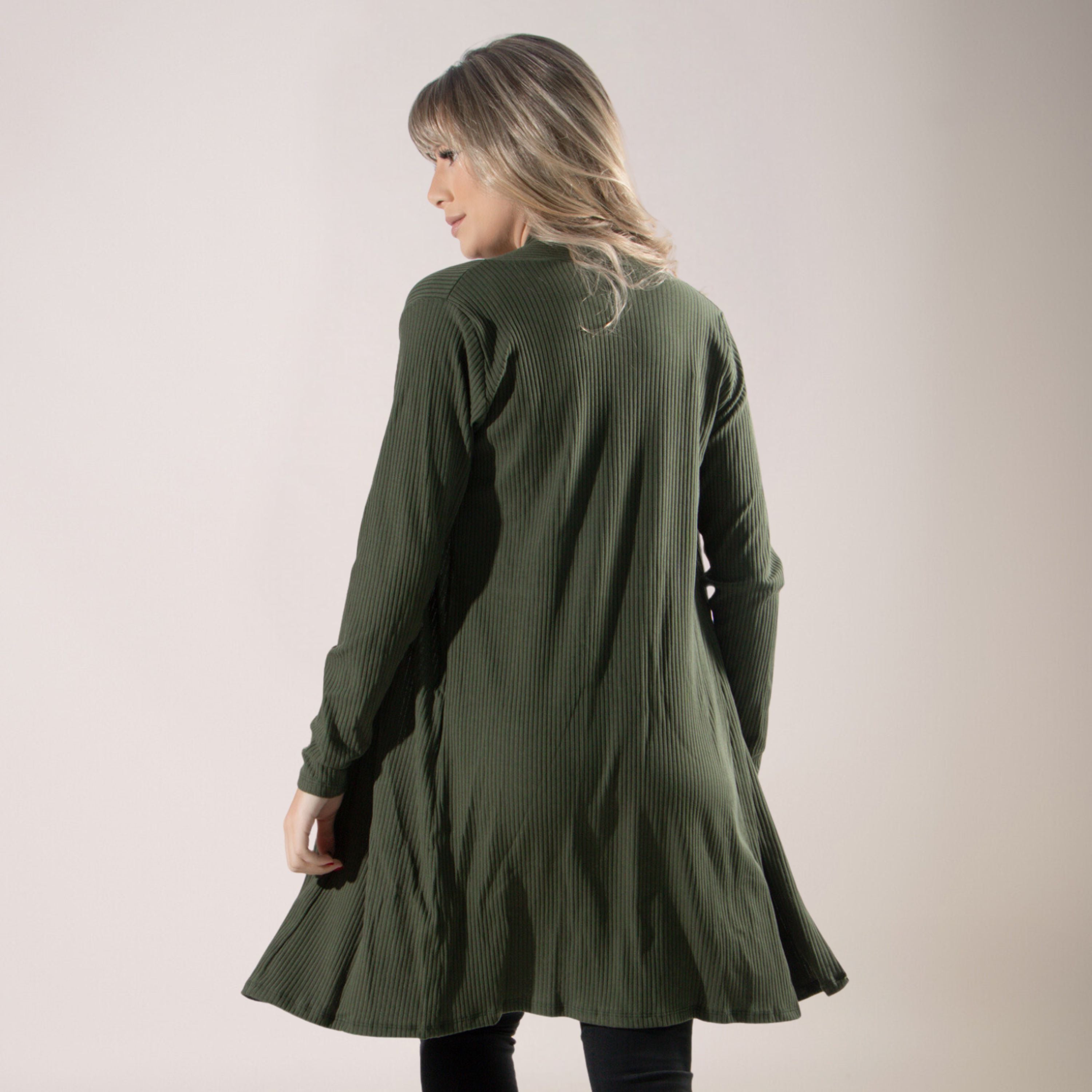Cardigan Kimono Canelado Manga Longa Verde - VEKYO