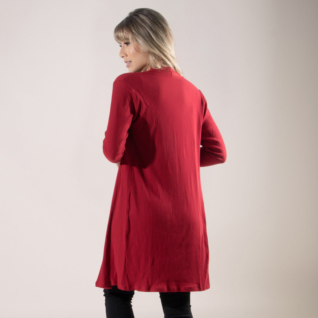 Cardigan Kimono Canelado Manga Longa Vermelho - VEKYO