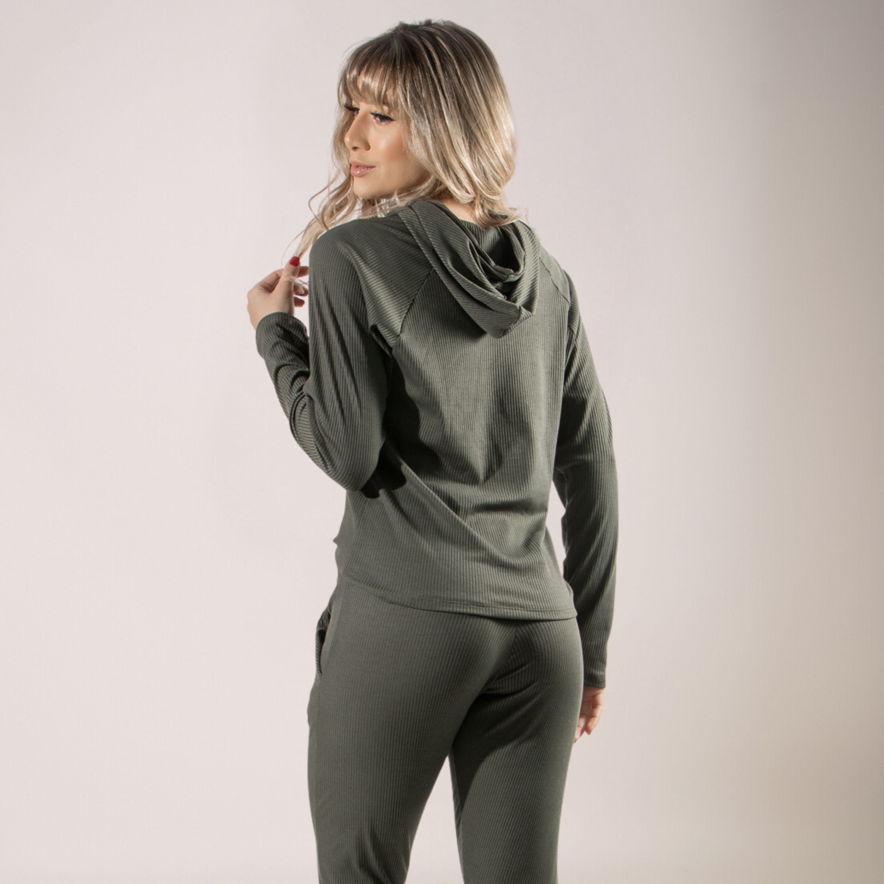 Casaco Feminino Canelada Com Capuz Comfy Verde - VEKYO