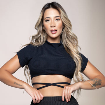 Cropped Amarração Cruzado Transpassado Preto - VEKYO