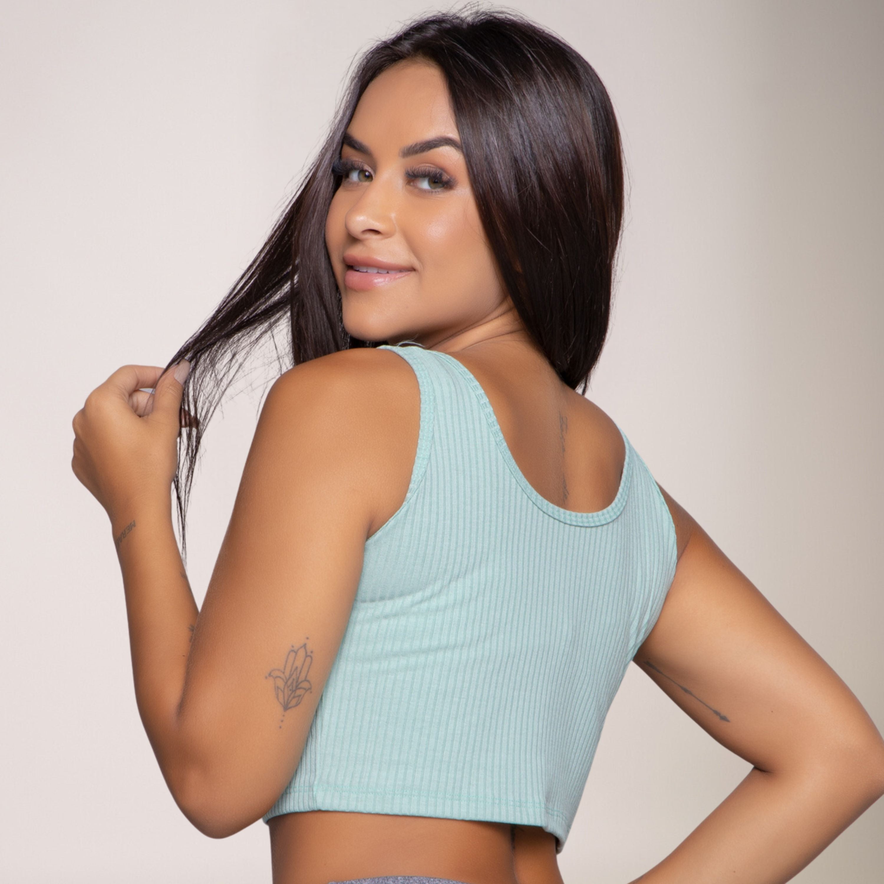 Cropped Regata Canelado Feminino Verde Claro - VEKYO