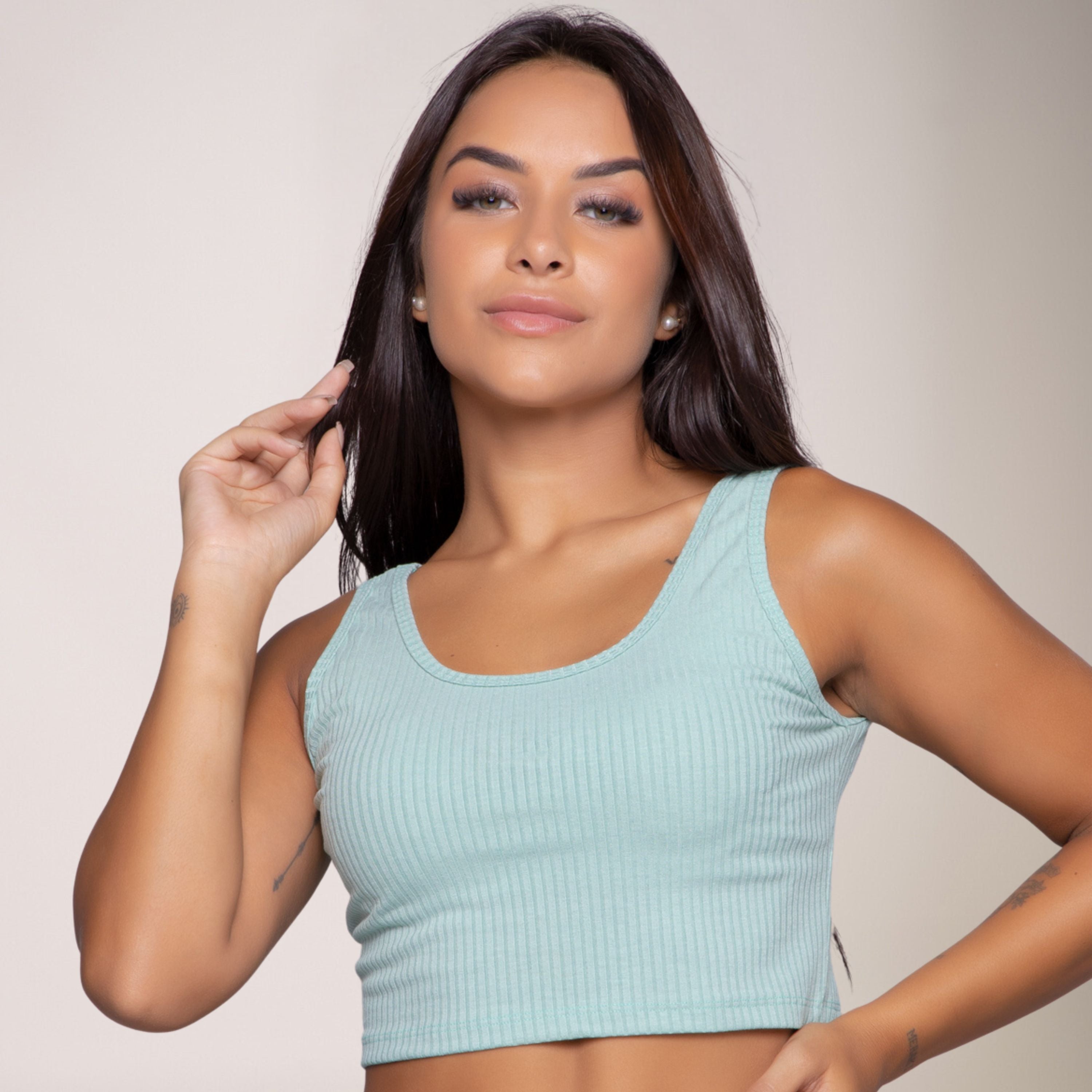 Cropped Regata Canelado Feminino Verde Claro - VEKYO