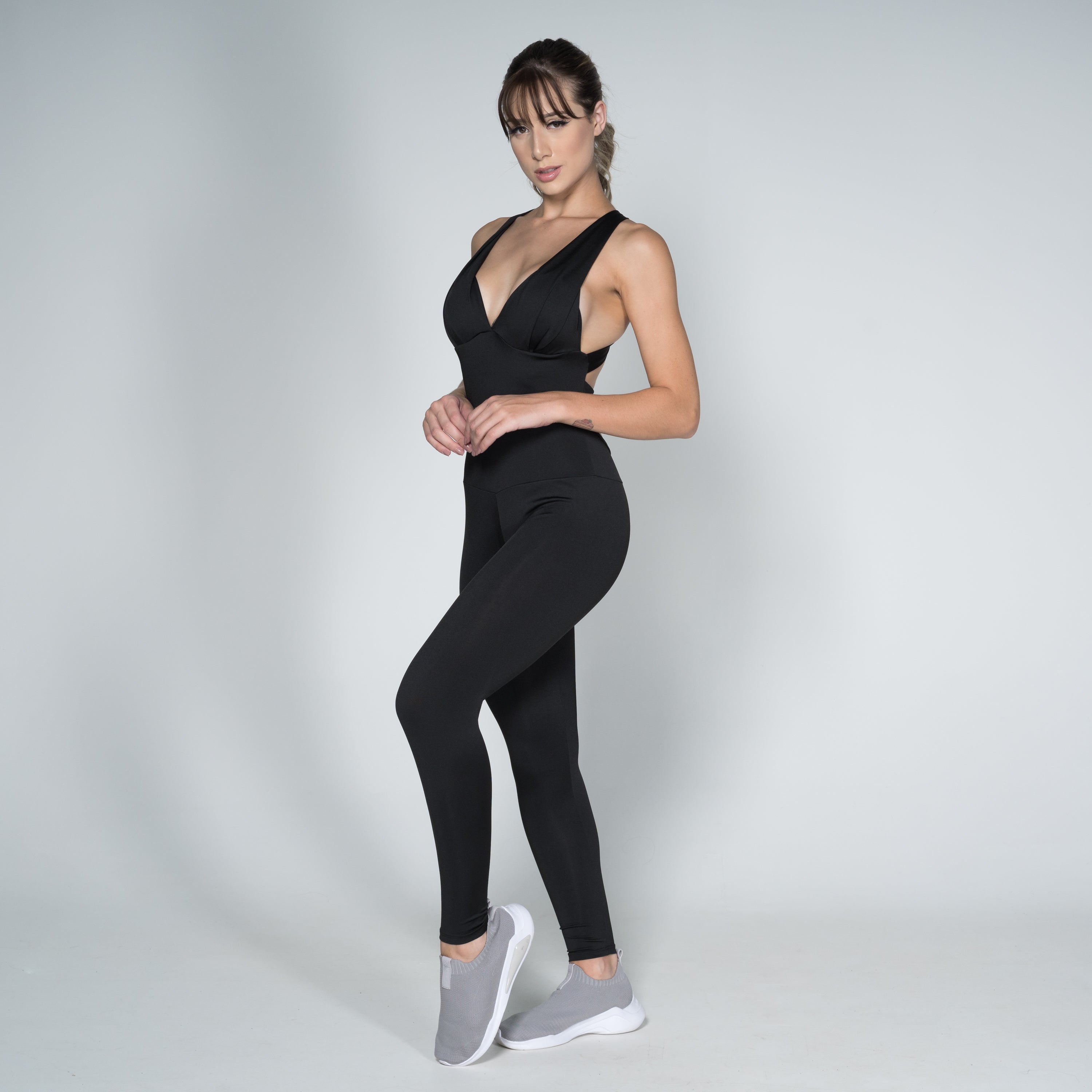 Macacão Fitness Longo Suplex Com Bojo Preto - VEKYO