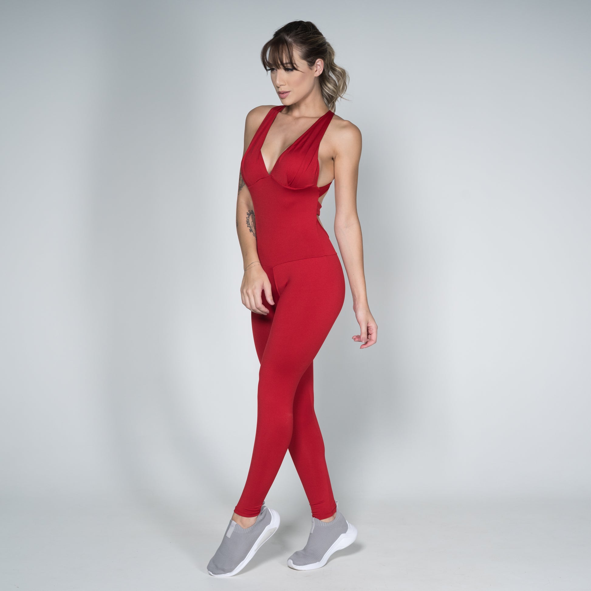 Macacão Fitness Longo Suplex Com Bojo Vermelho - VEKYO