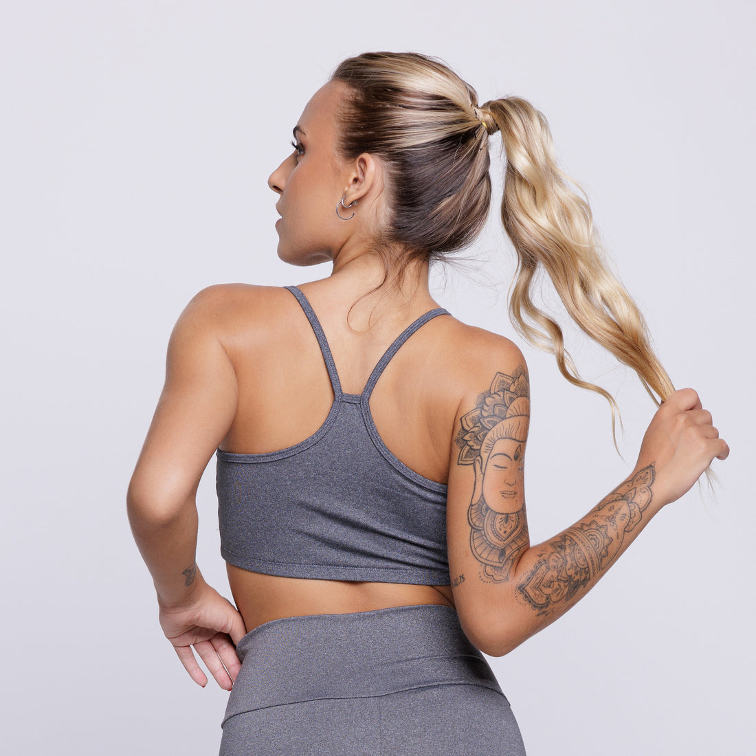 Top Fitness Nadador Feminino Alça Fina Sem Bojo Cinza - VEKYO