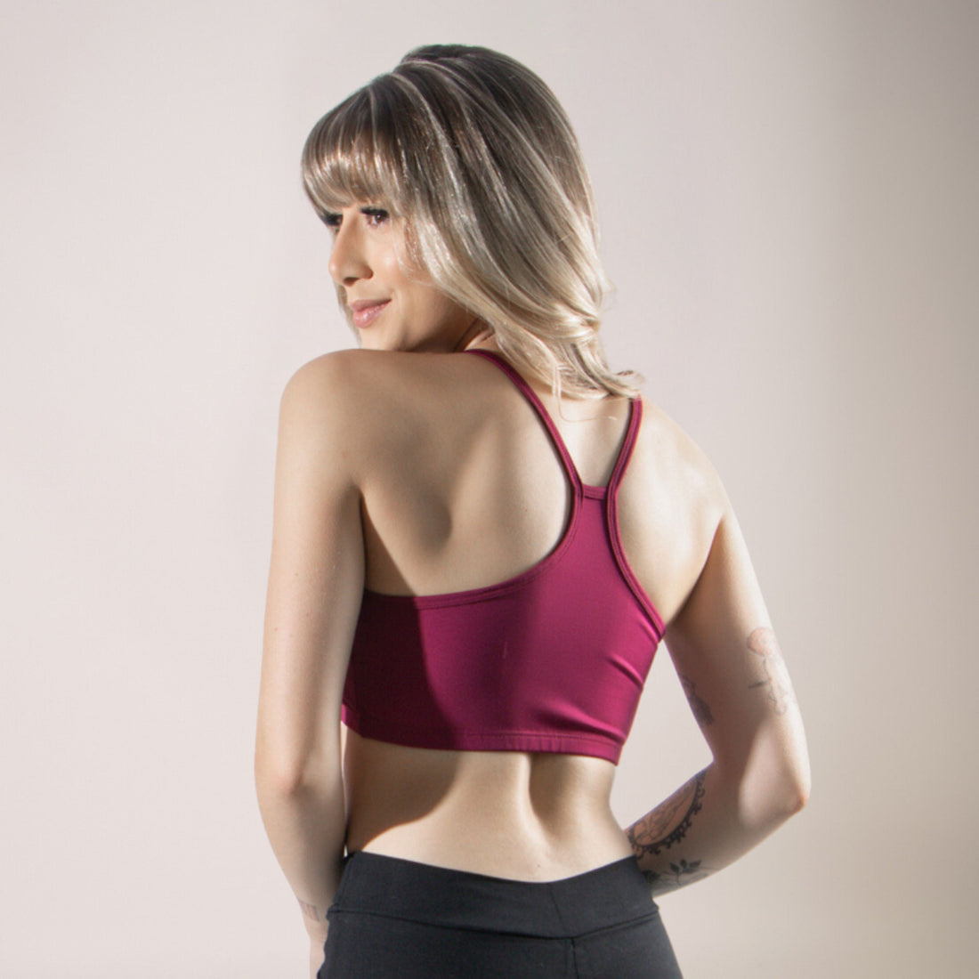 Top Fitness Nadador Feminino Alça Fina Sem Bojo Vinho - VEKYO