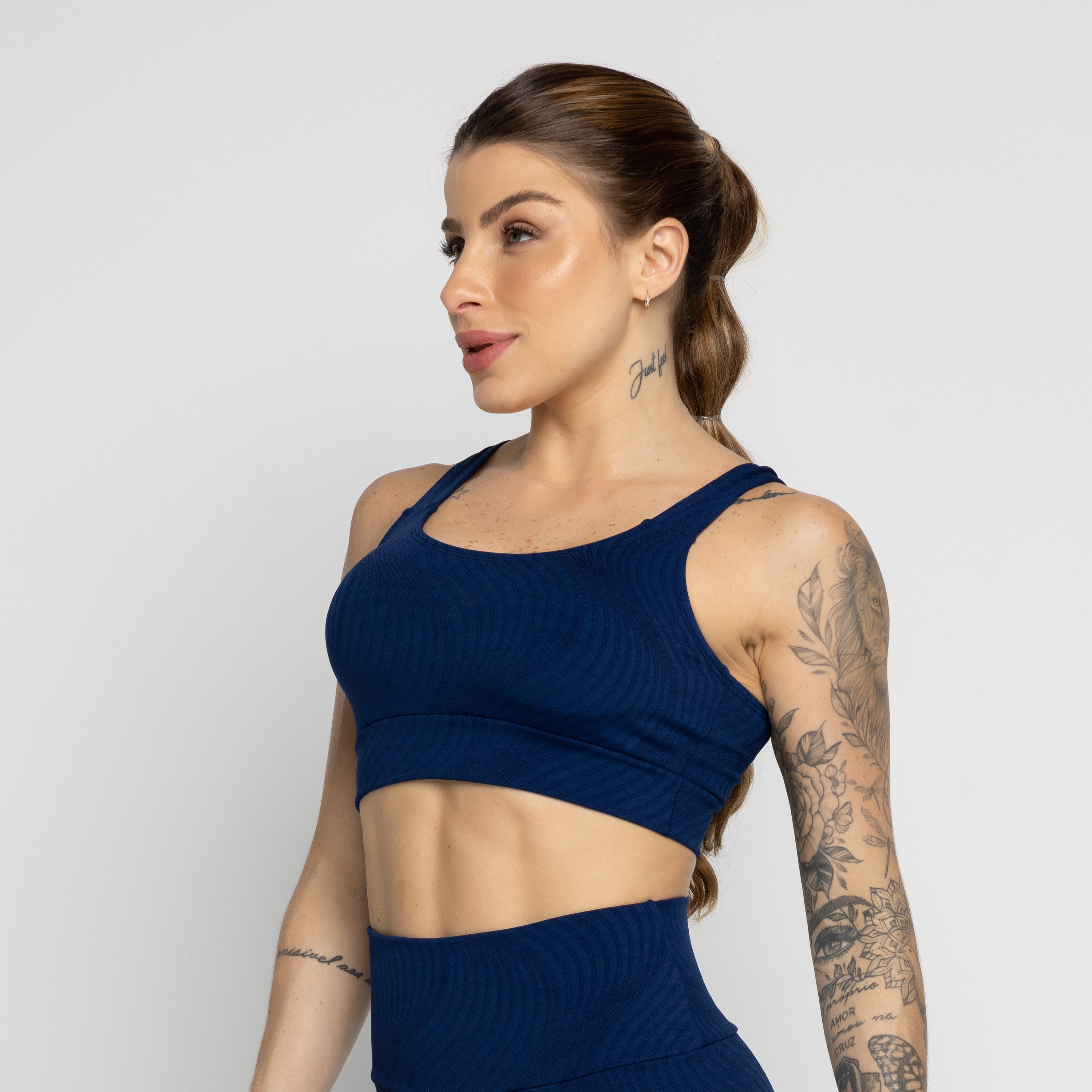 Top Jacquard Com Bojo Removível Marinho - VEKYO