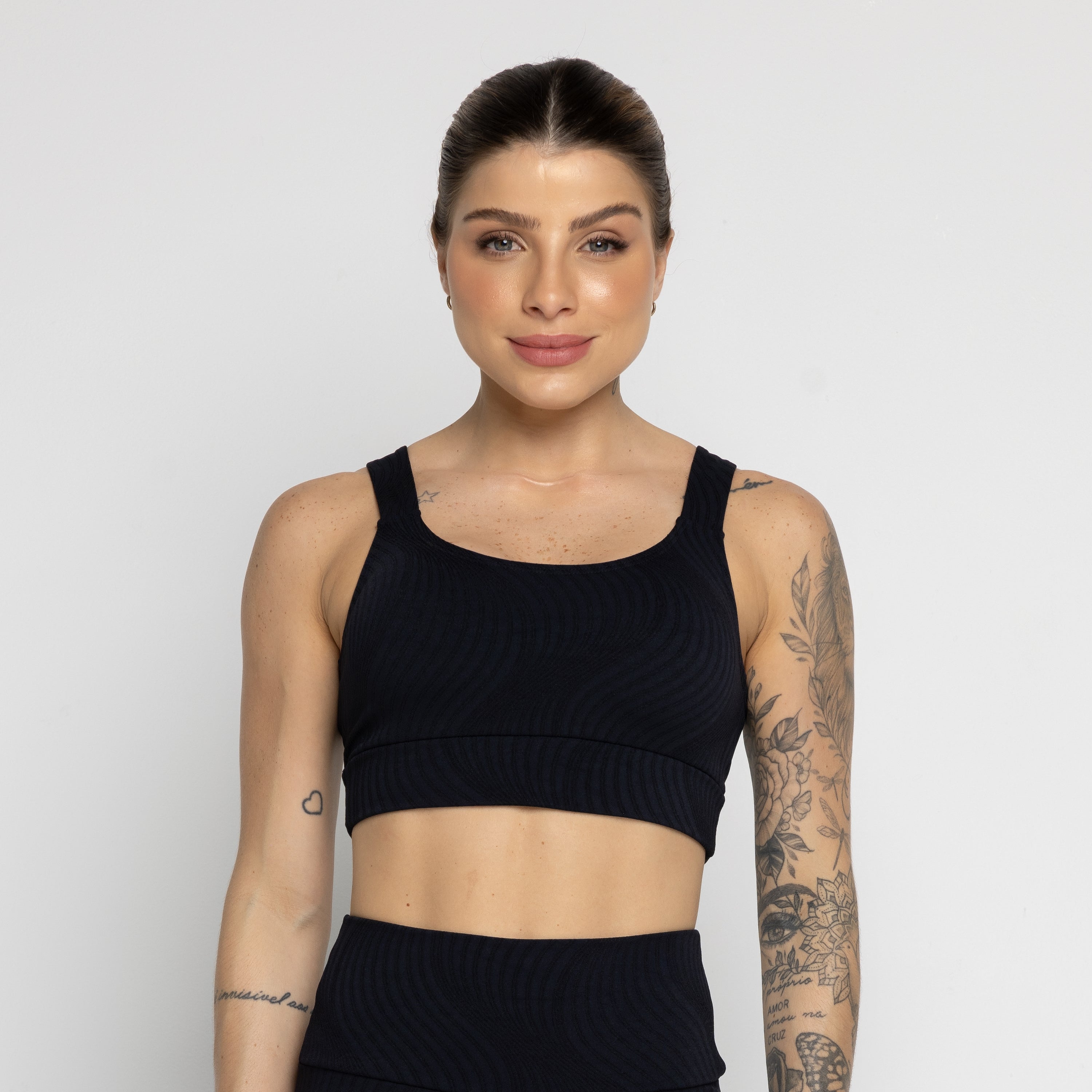 Top Jacquard Com Bojo Removível Preto - VEKYO