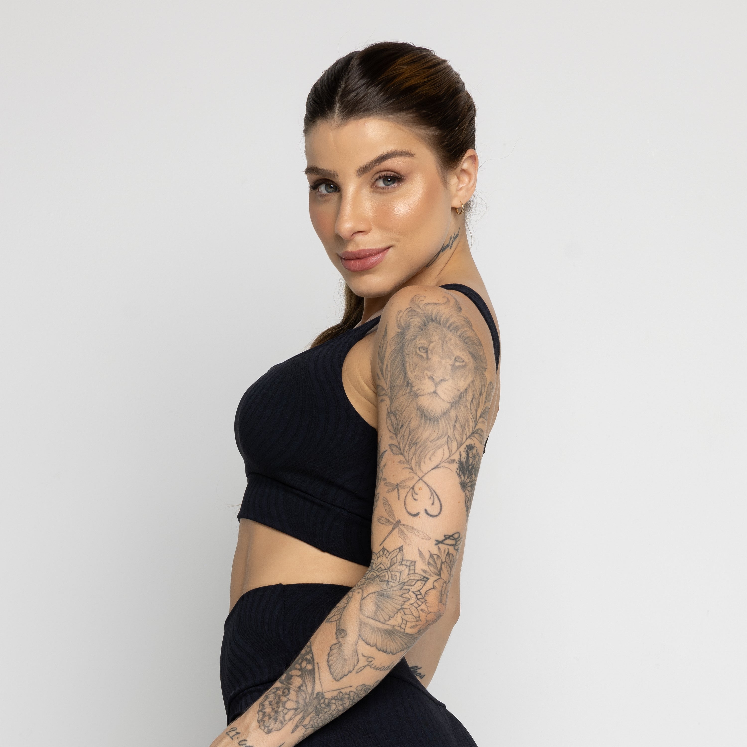 Top Jacquard Com Bojo Removível Preto - VEKYO