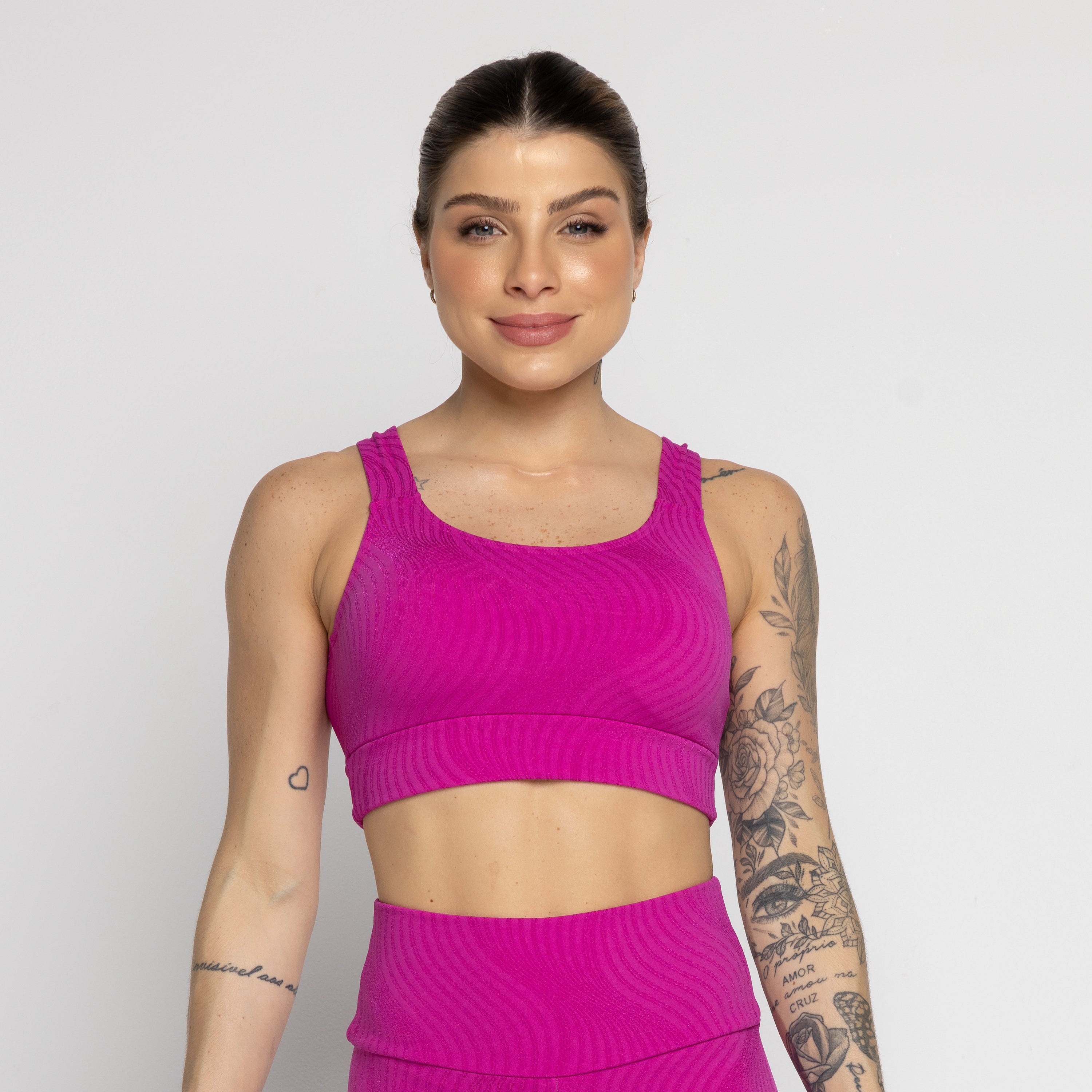 Top Jacquard Com Bojo Removível Rosa - VEKYO