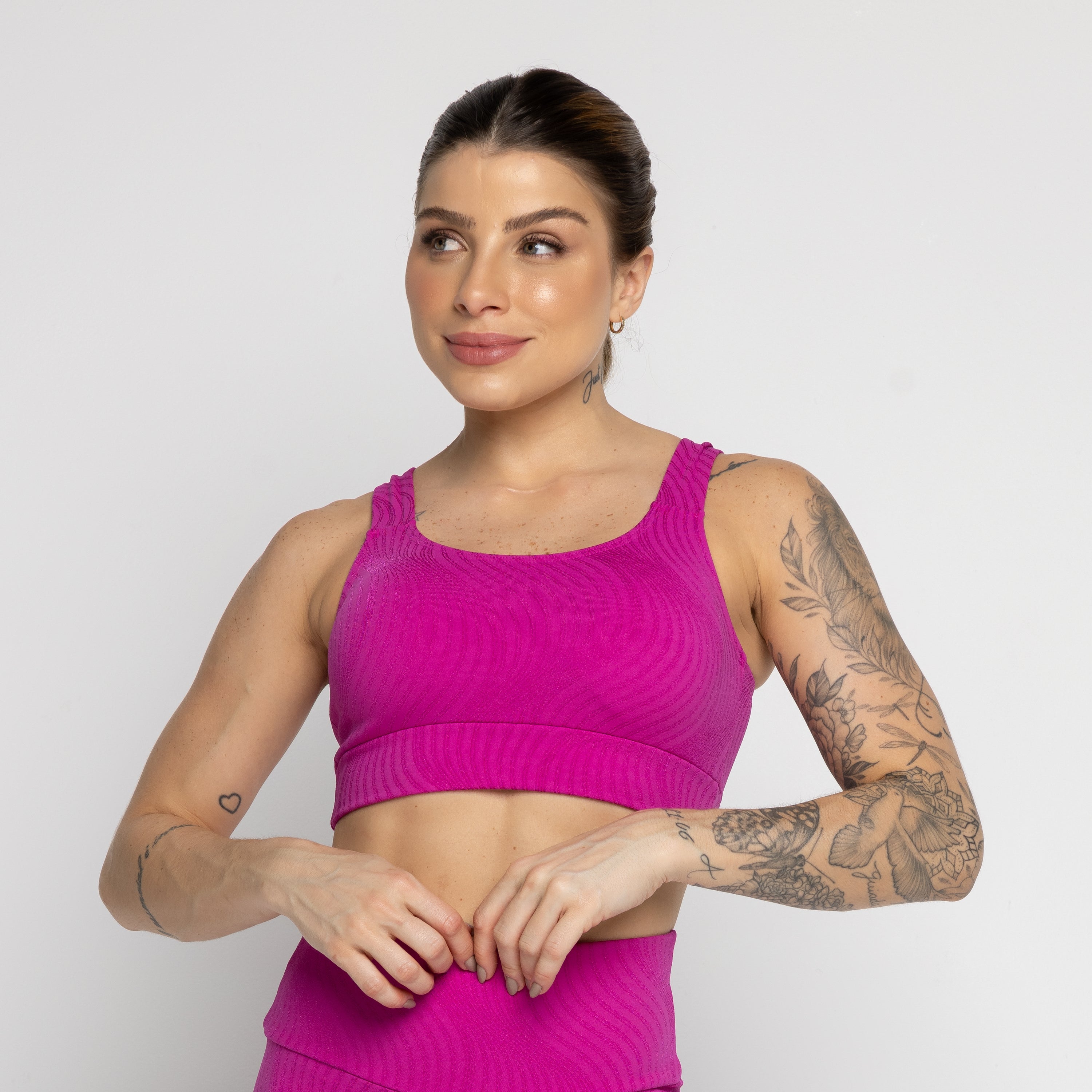 Top Jacquard Com Bojo Removível Rosa - VEKYO