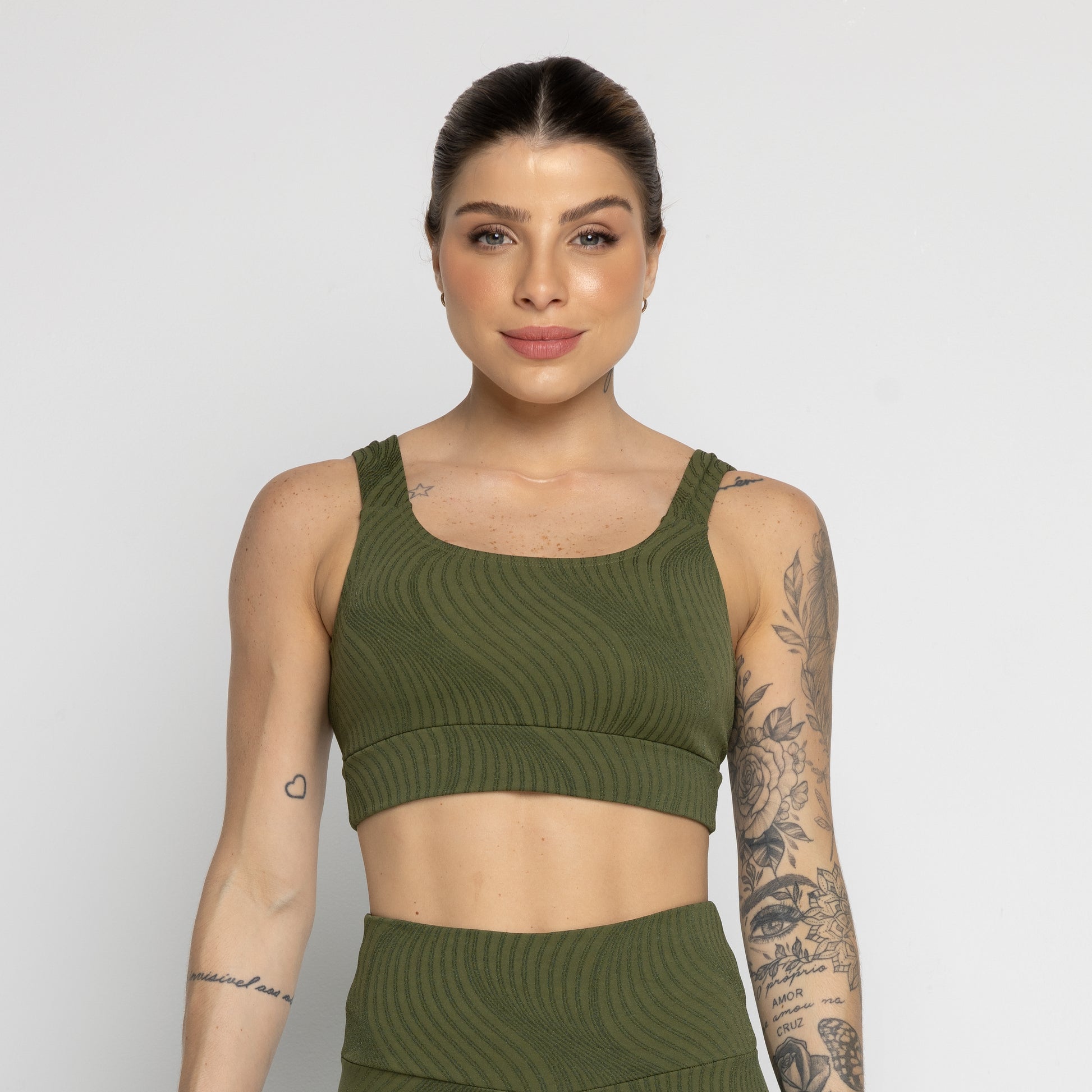 Top Jacquard Com Bojo Removível Verde - VEKYO