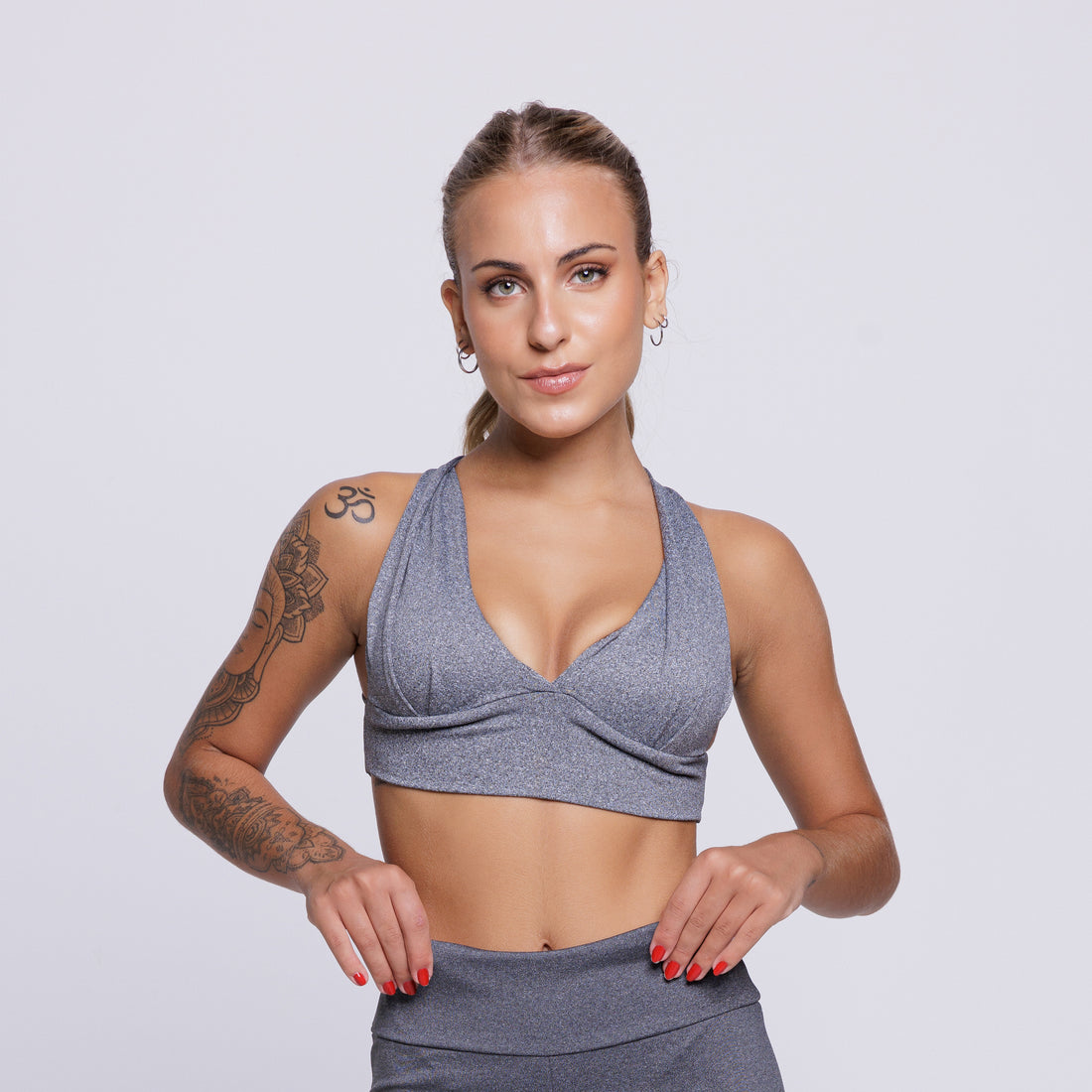 Top Suplex Feminino com Bojo Costa Cruzada Cinza - VEKYO