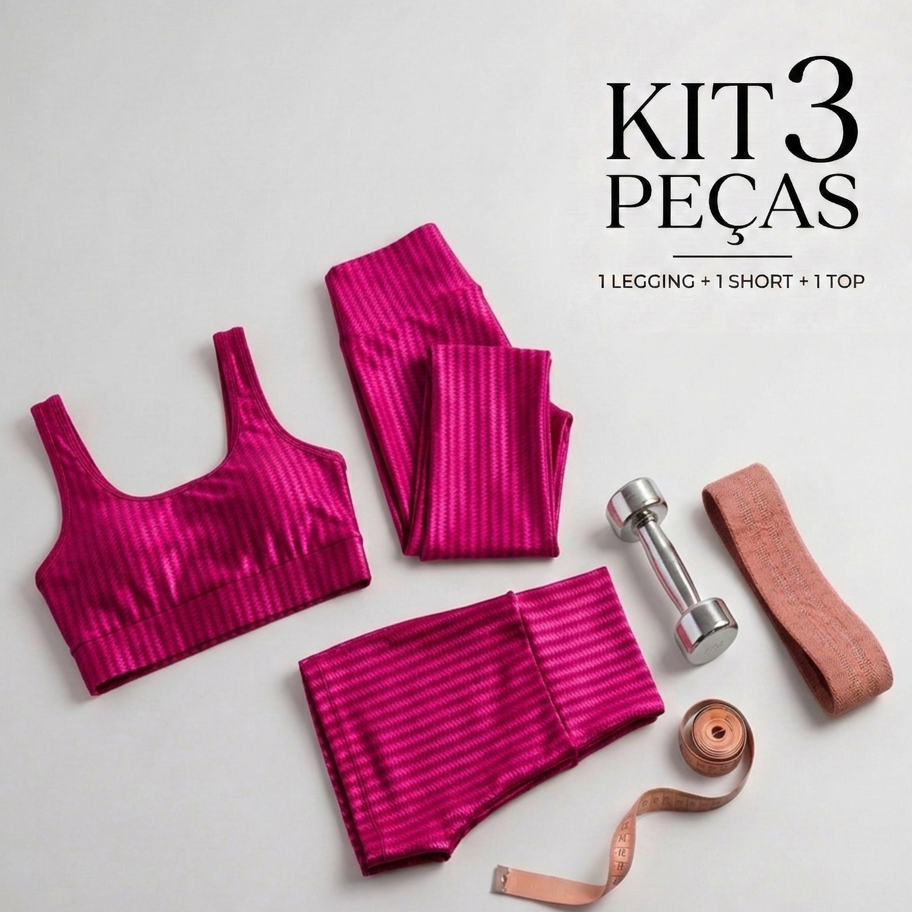 Kit Top + Calça + Short New Zig Rosa Escuro - VEKYO