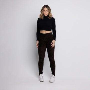Calça Legging Veludo Cotelê Cós Alto Marrom - VEKYO