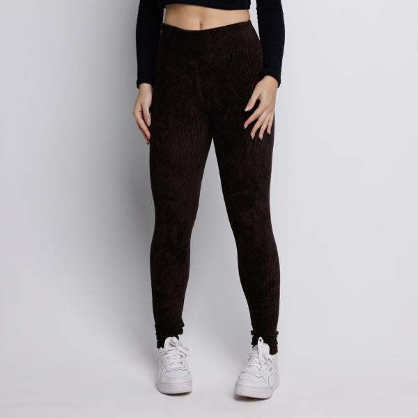 Calça Legging Veludo Cotelê Cós Alto Marrom - VEKYO