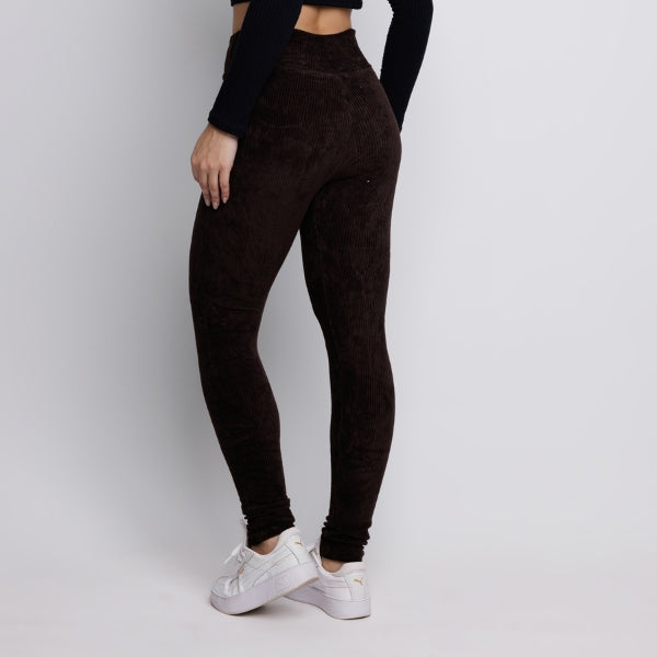 Calça Legging Veludo Cotelê Cós Alto Marrom - VEKYO