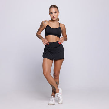 Conjunto Top Alça Fina e Short Saia Suplex Preto - VEKYO