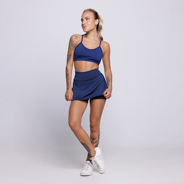 Conjunto Top Alça Fina e Short Saia Suplex Marinho - VEKYO