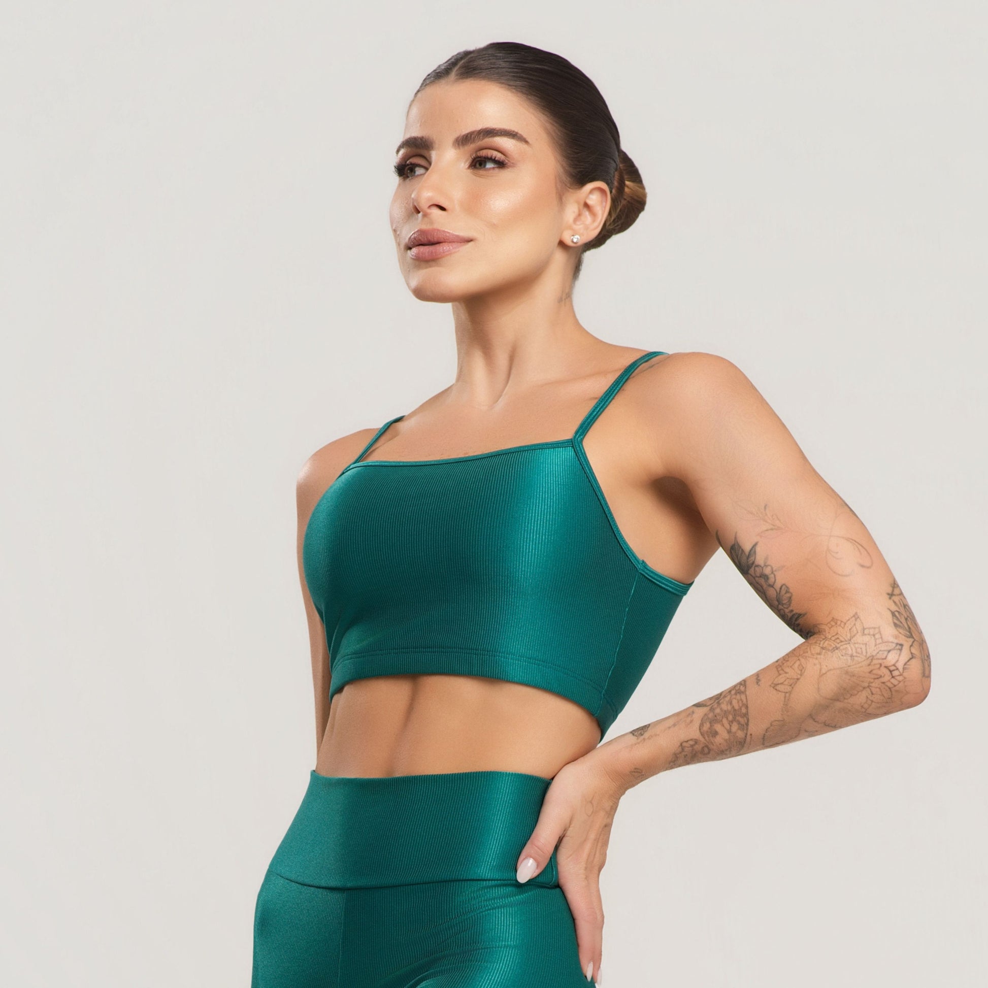 Top Fitness Feminino Canelado Active Verde - VEKYO