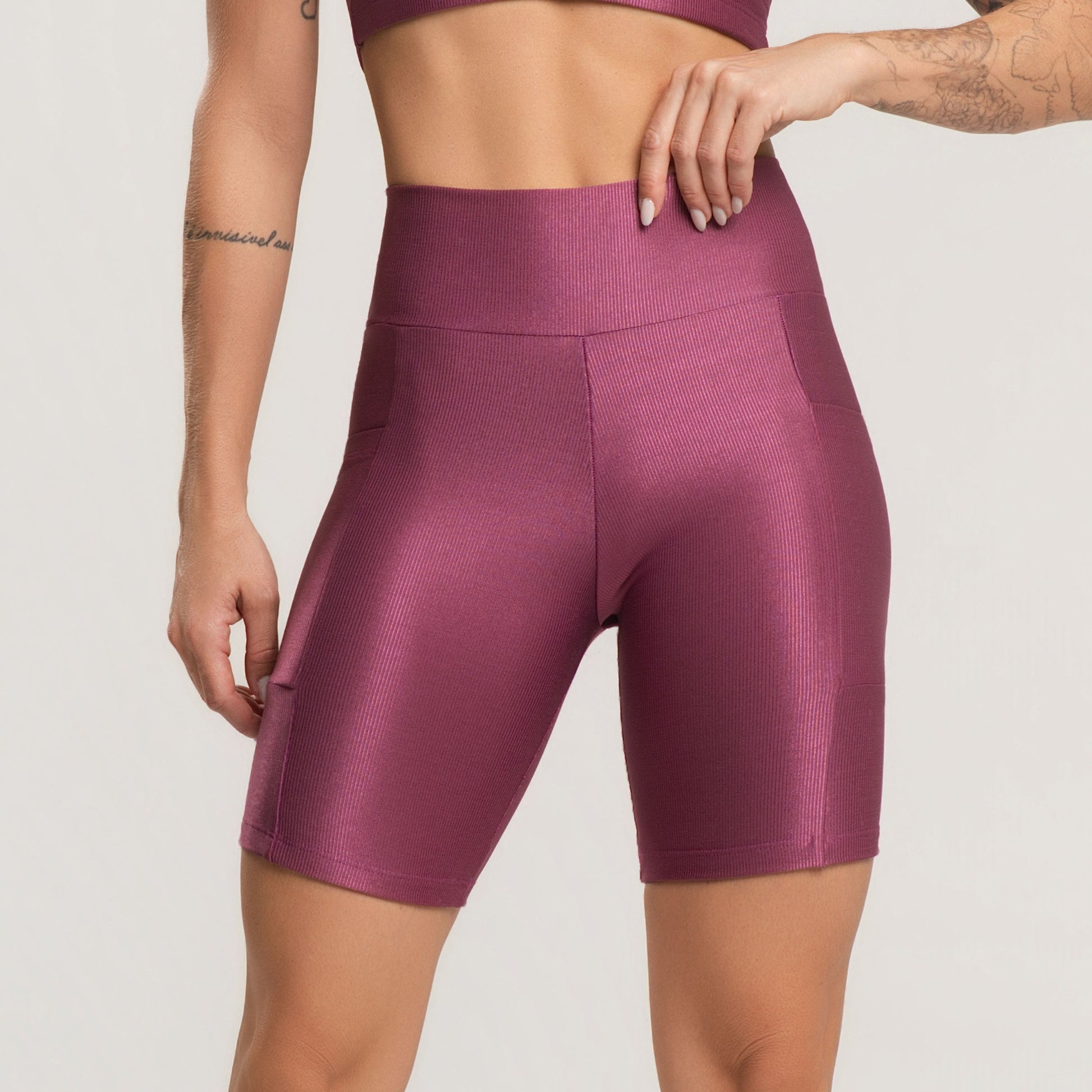 Bermuda Fitness Feminina Canelada Com Bolso Active Roxo - VEKYO