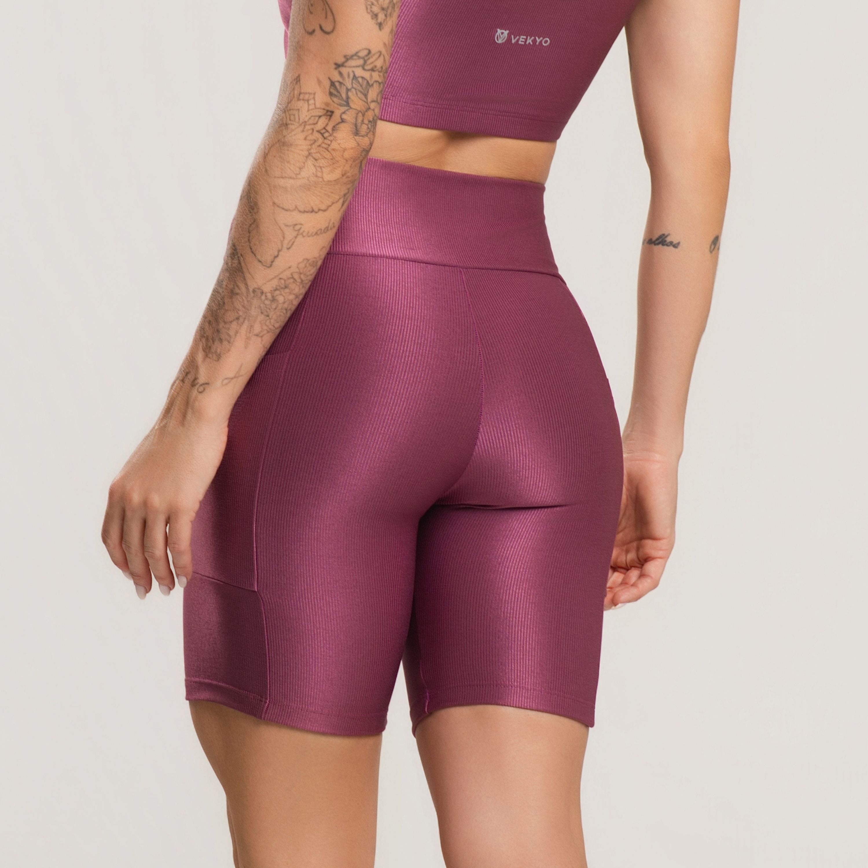 Bermuda Fitness Feminina Canelada Com Bolso Active Roxo - VEKYO