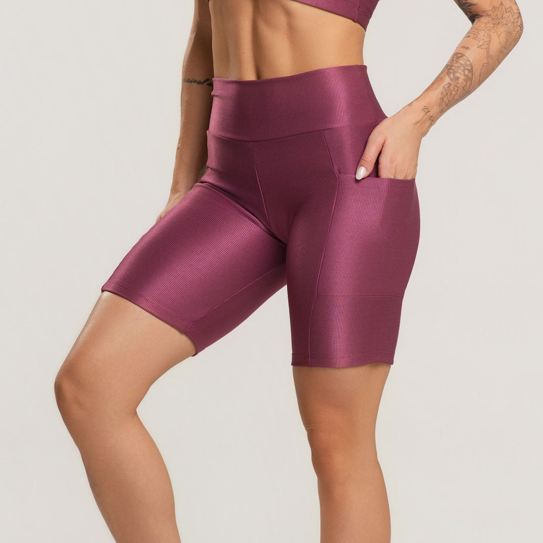 Bermuda Fitness Feminina Canelada Com Bolso Active Roxo - VEKYO